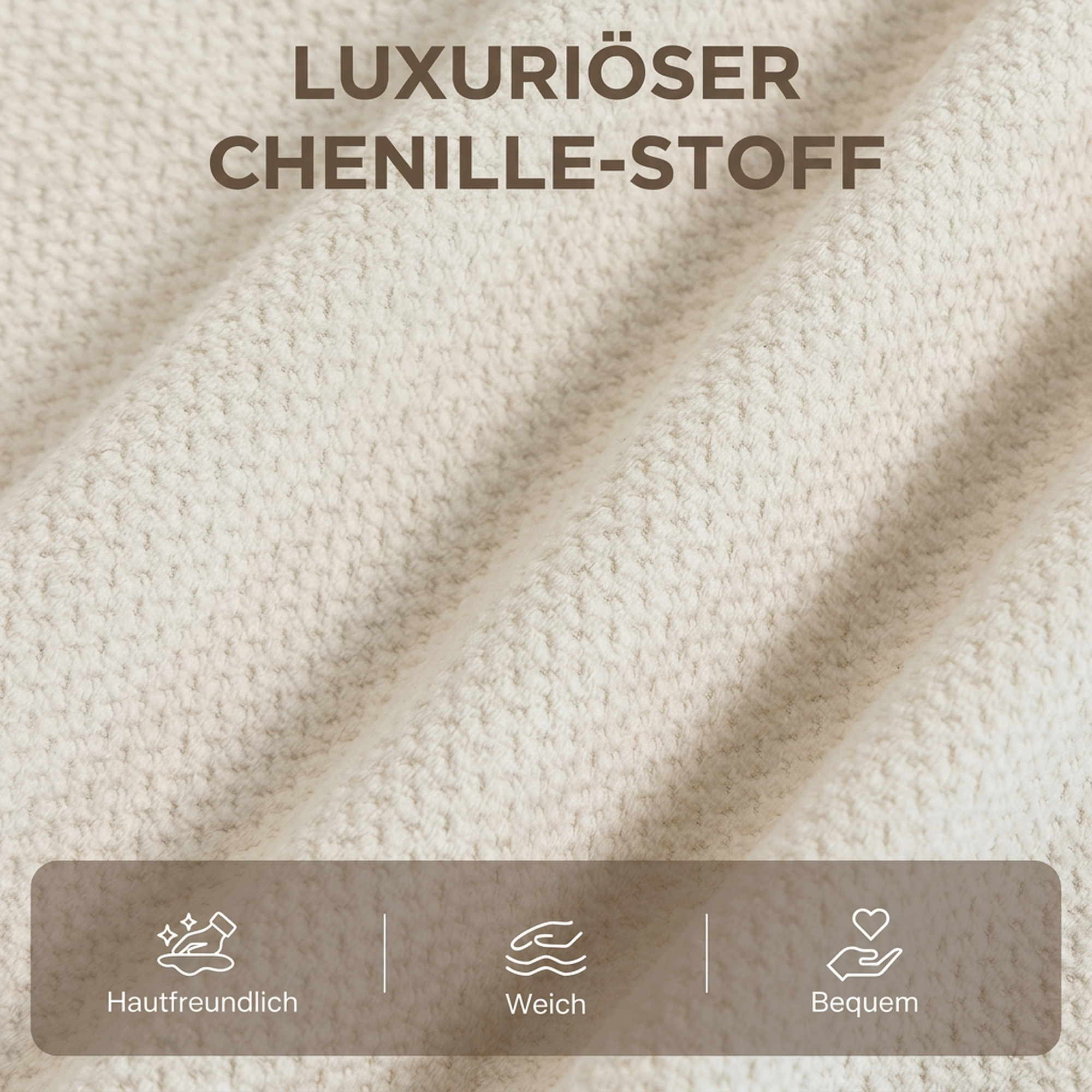 Relaxsessel mit Hocker Loungesessel mit Geschwungene Rückenlehne, Armlehnen, Nordischer Chenille Gepolstert Beige