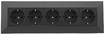 5-fach Steckdosenblock, schwarz, 250V~/ 16A, Aufbaumontage