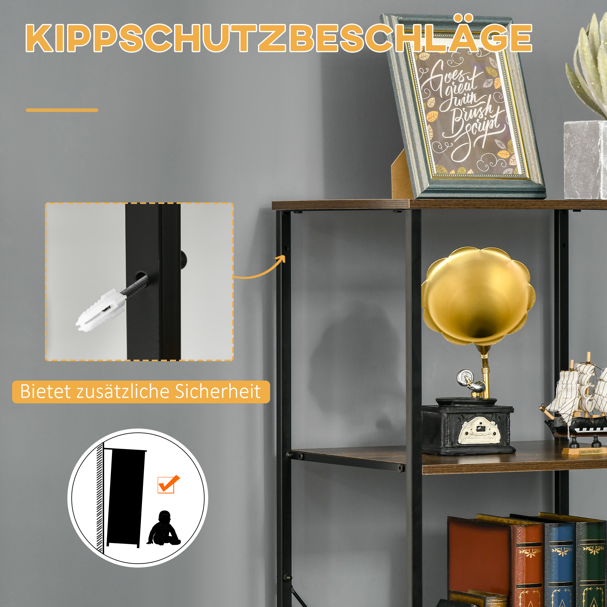 Aufbewahrungsregal mit Schubladen, offener Stauraum, Stahlrahmen, verstellbare Füße, 44x40x155 cm