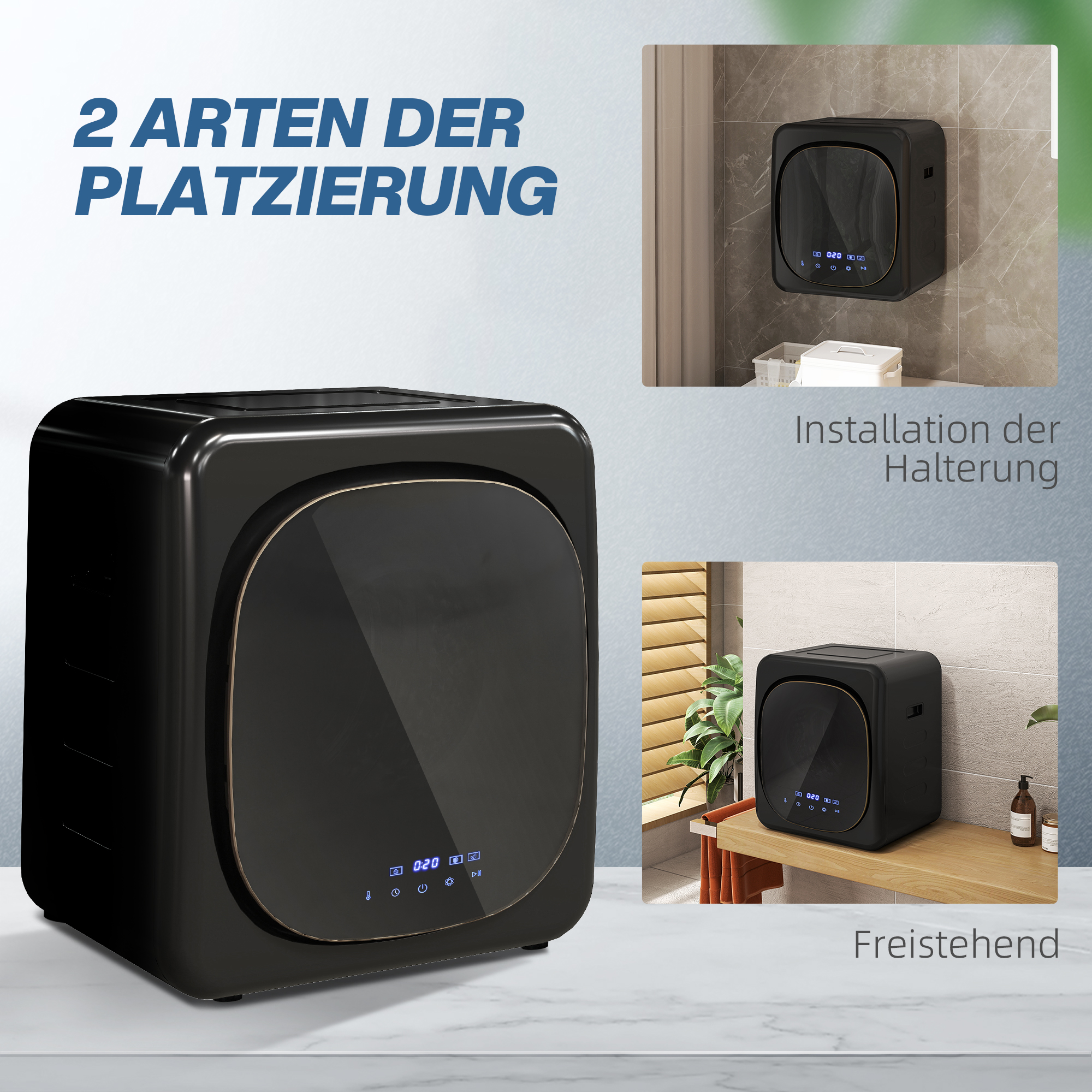 Wäschetrockner mit UV-Desinfektion, kompakte Bauweise, 4 kg Kapazität, Edelstahl, Schwarz