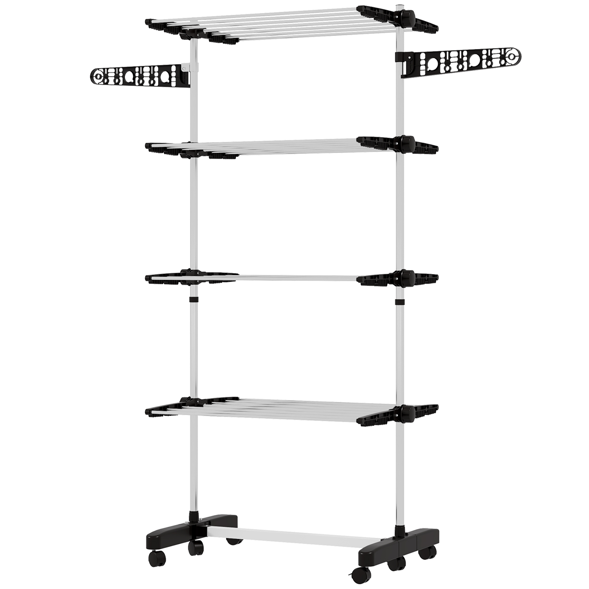 Wäschenständer Wäschetrockner 5 Ebenen, klappbar, One-Klick-System, 142 cm x 55 cm x1 72 cm, Schwarz + Silber