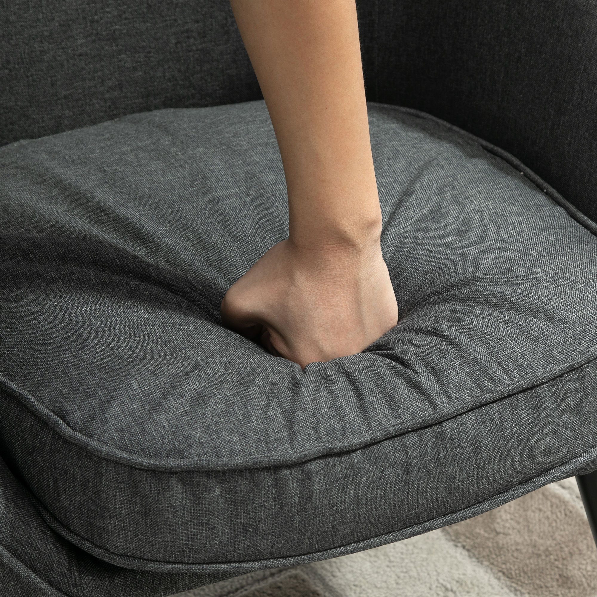 Loungesessel Cocktailsessel bis 150 kg, Leinen-Optik Holz Grau 71 x 65 x 75 cm