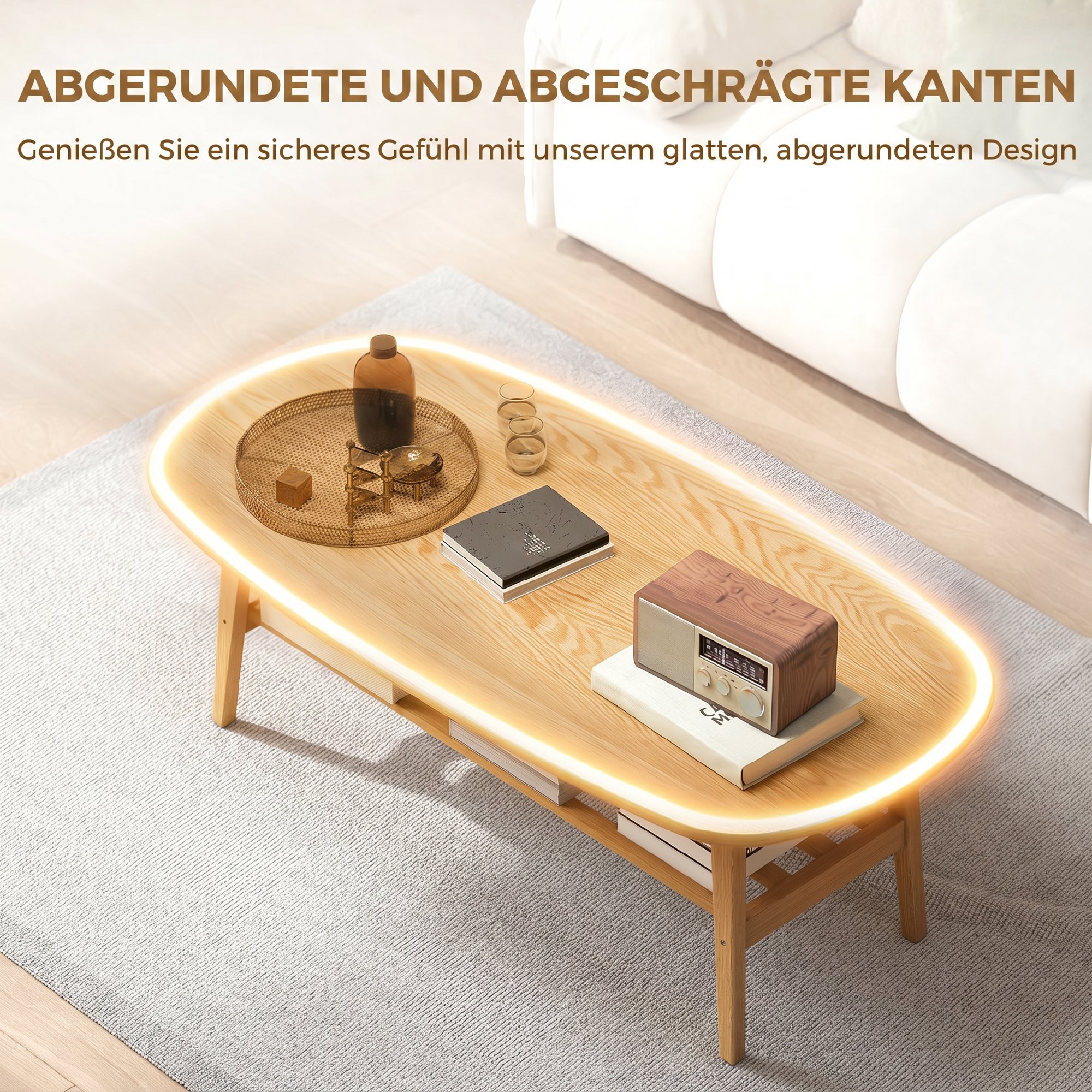 Couchtisch Wohnzimmertisch mit Ablage, Kaffeetisch für Wohnzimmer, Schlafzimmer, 120 x 60 x 42 cm, Naturholz