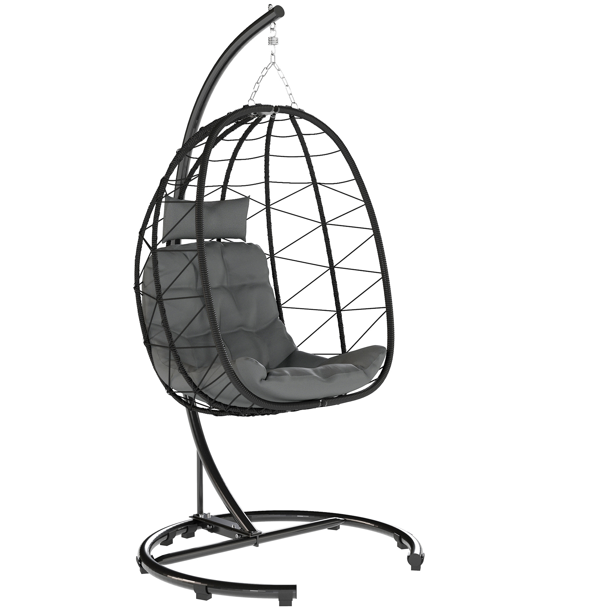 Hängesessel Outdoor Hängesessel Egg Chair, wetterbeständig, inkl. Polster, 102 cm x 102 cm x 195 cm, Dunkelgrau