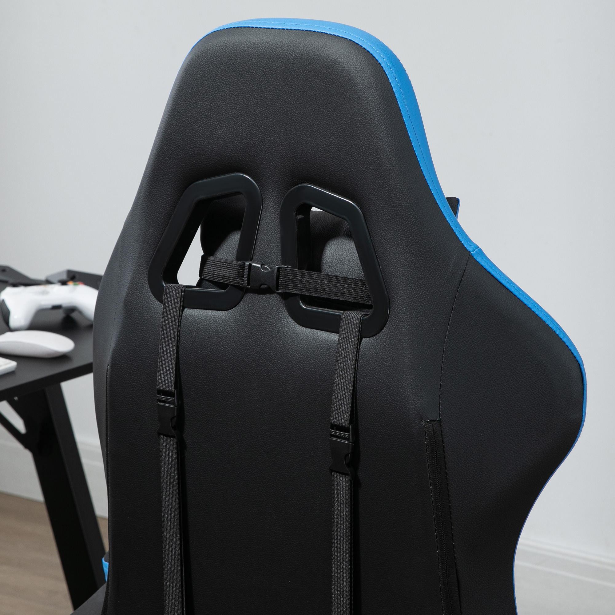 Bürostuhl, Gamingstuhl, 1 Kopfstütze, 1 Lendenstütze, Blau + Schwarz