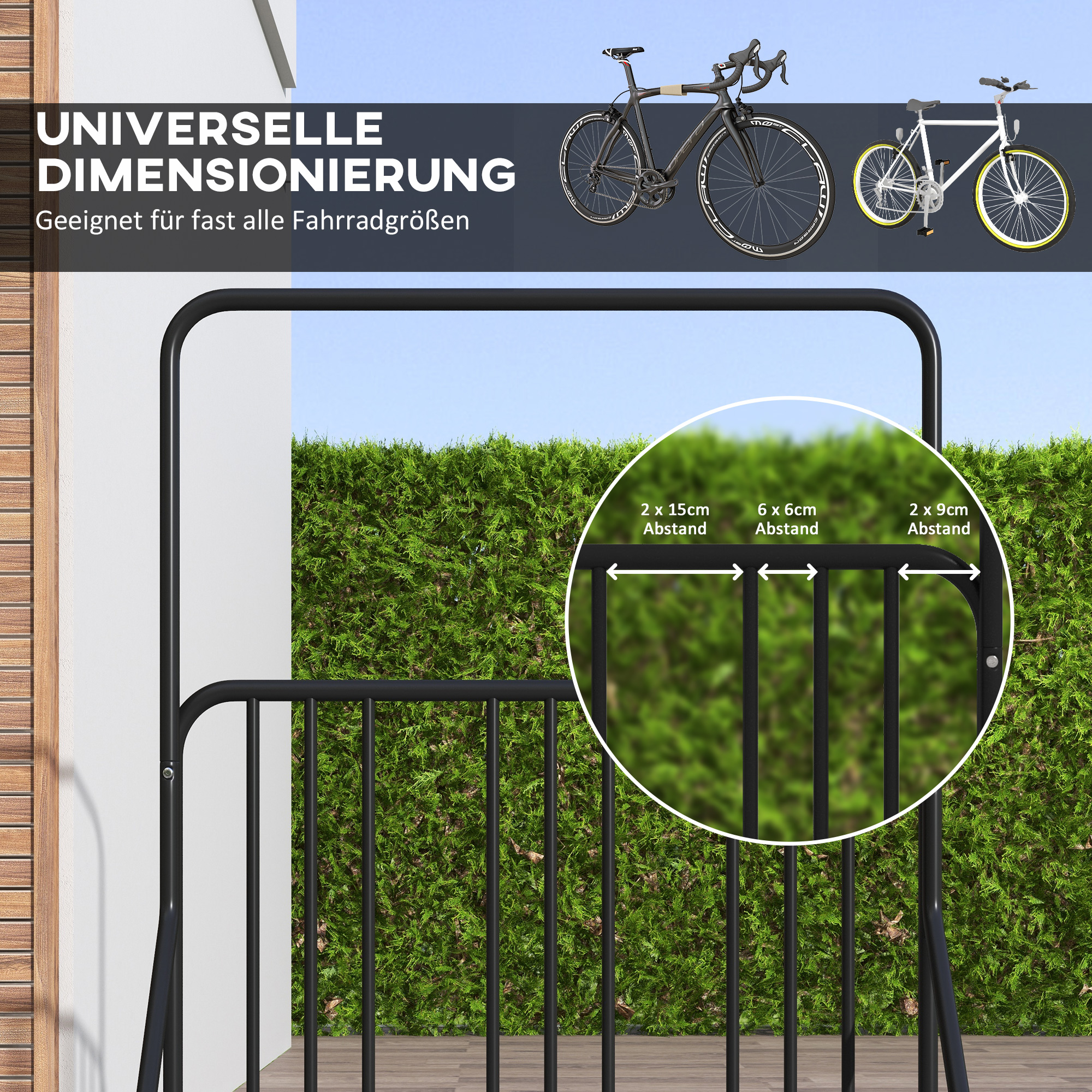 Fahrradständer für 4 Fahrräder, wetterbeständig, zusätzliche Halterung, 102 x 92 x 130 cm, Schwarz