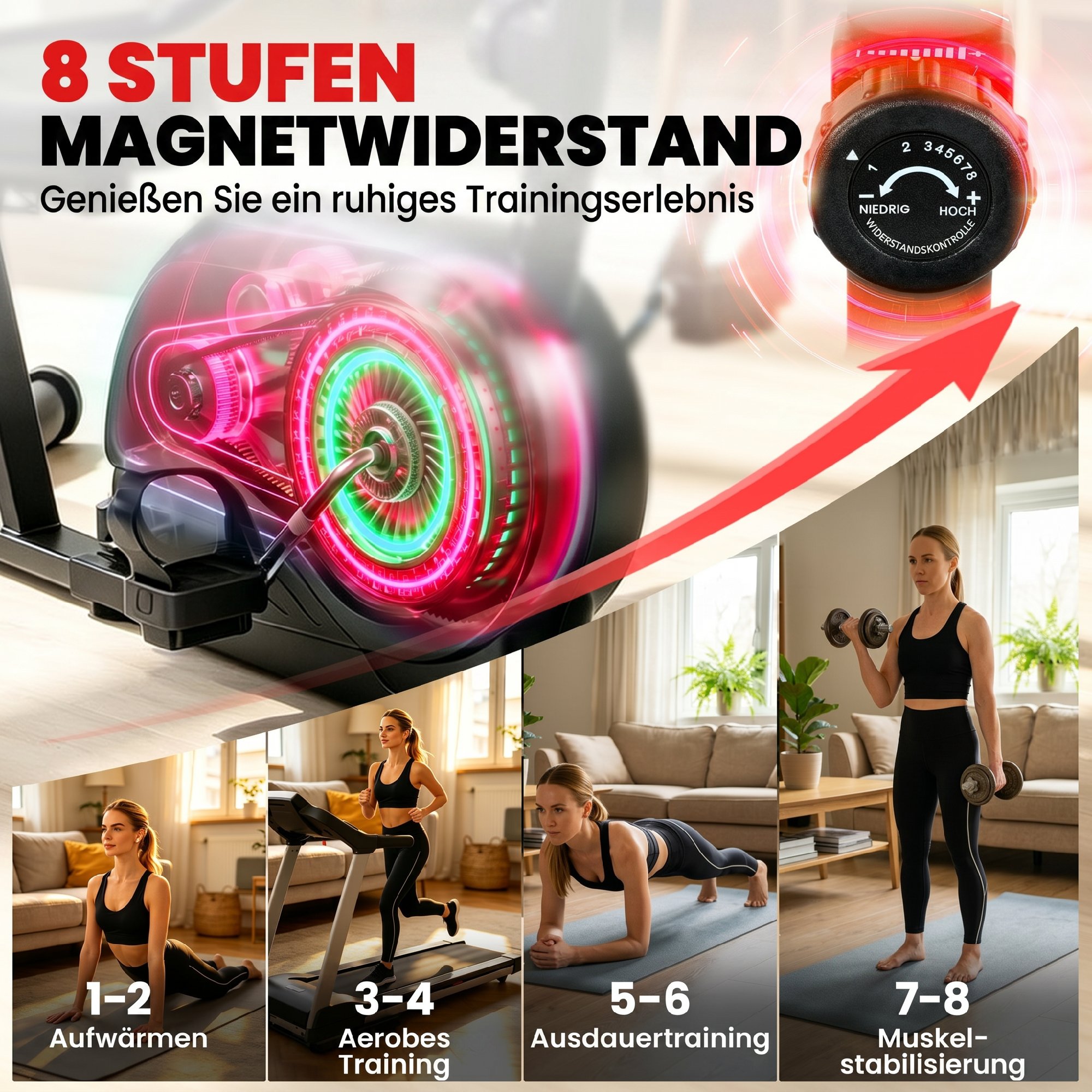 Liegeergometer für Zuhause mit 8 verstellbar Widerstandsstufe Magnetbremse APP Pulssensor LCD-Display Fußriemen