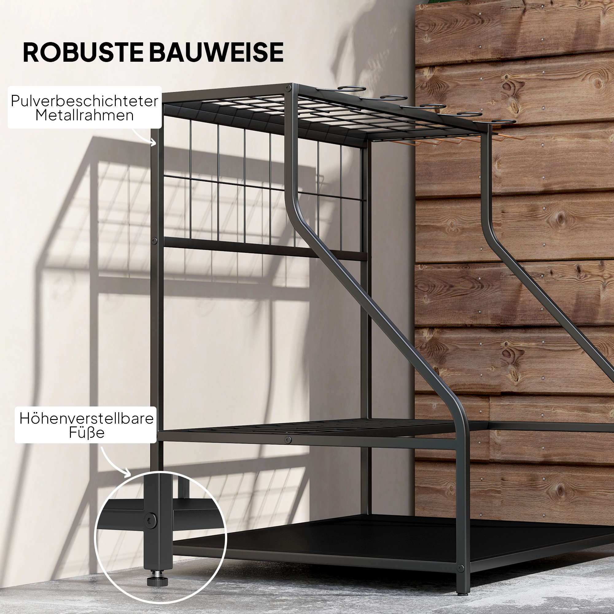 Aufbewahrungsgestell für Gartengeräte, 3-stufiges Regal für Werkzeug, Gartenwerkzeug-Organizer, Metall, Orange