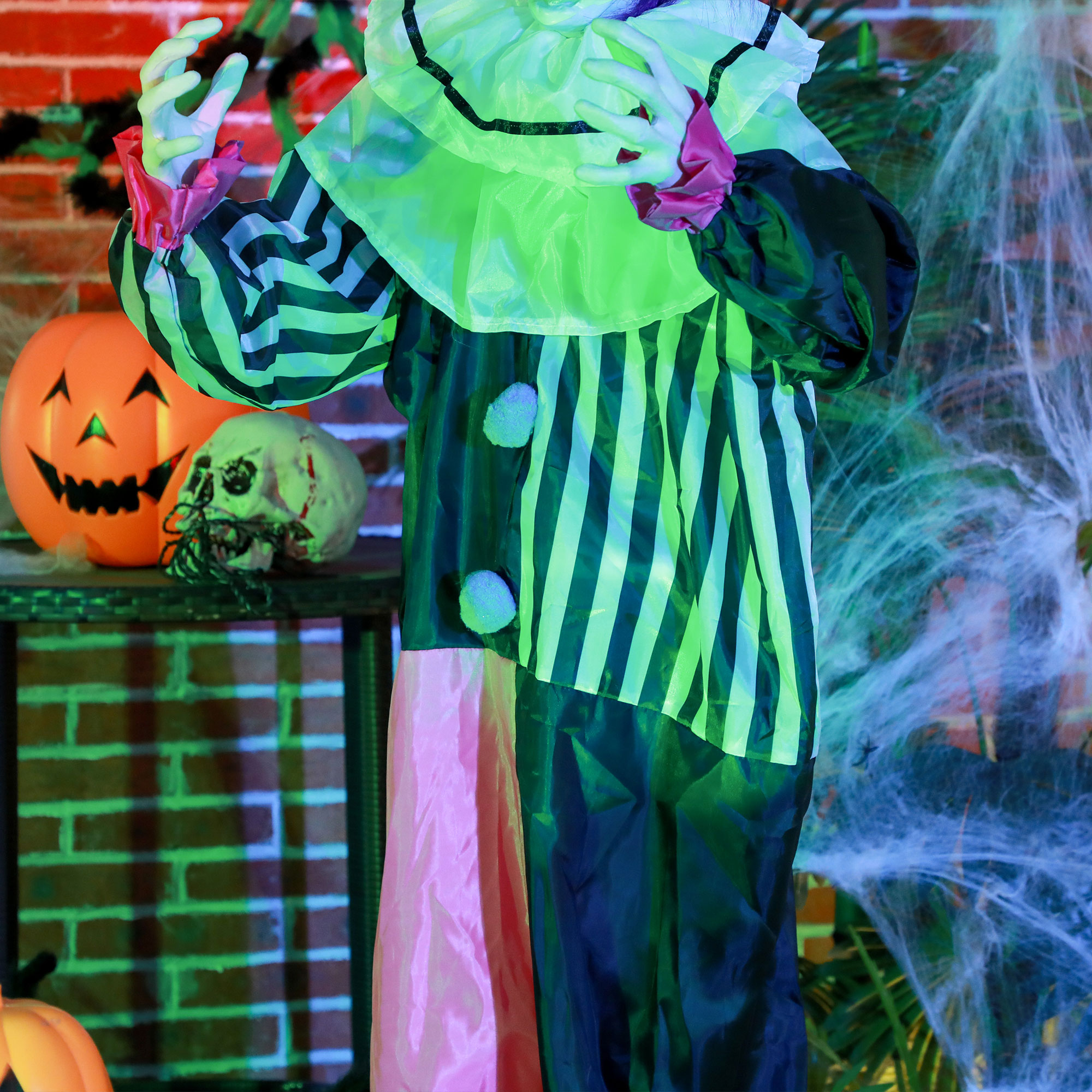 Grusel-Clown Halloween-Dekoration, beweglich, Lach-Funktion, Pink+Lila