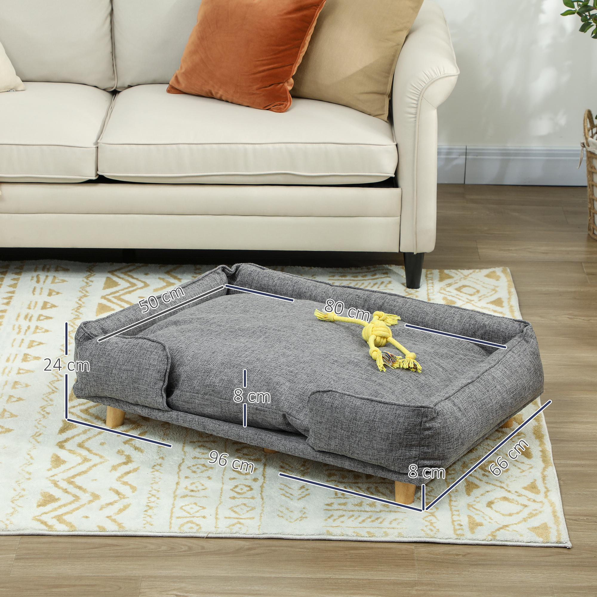 Hundesofa, Haustiersofa, Haustierbett, abnehmbares u. waschbares Polster, Natur+ Dunkelgrau