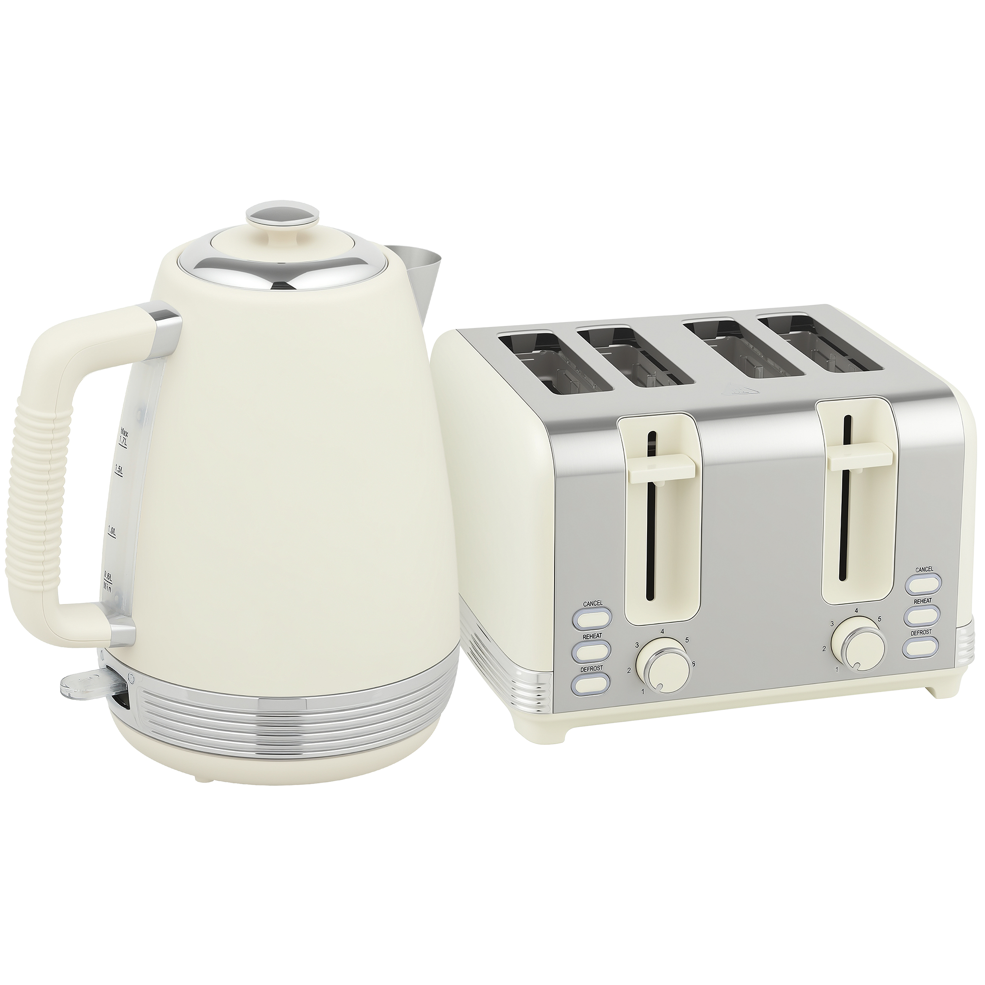 Wasserkocher- und Toaster-Set, 1,7 L, 2200W, Strix Thermostat, Filter, 4-Schlitz-Toaster, 7 Bräunungsstufen, Krümelfach