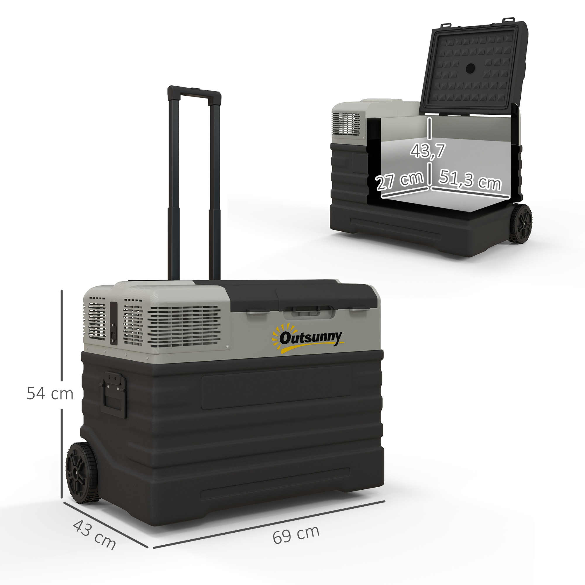 Autokühlschrank, Kühlbox, mobil, 56L -20? bis 20?, 69x43x54cm, Schwarz/Grau