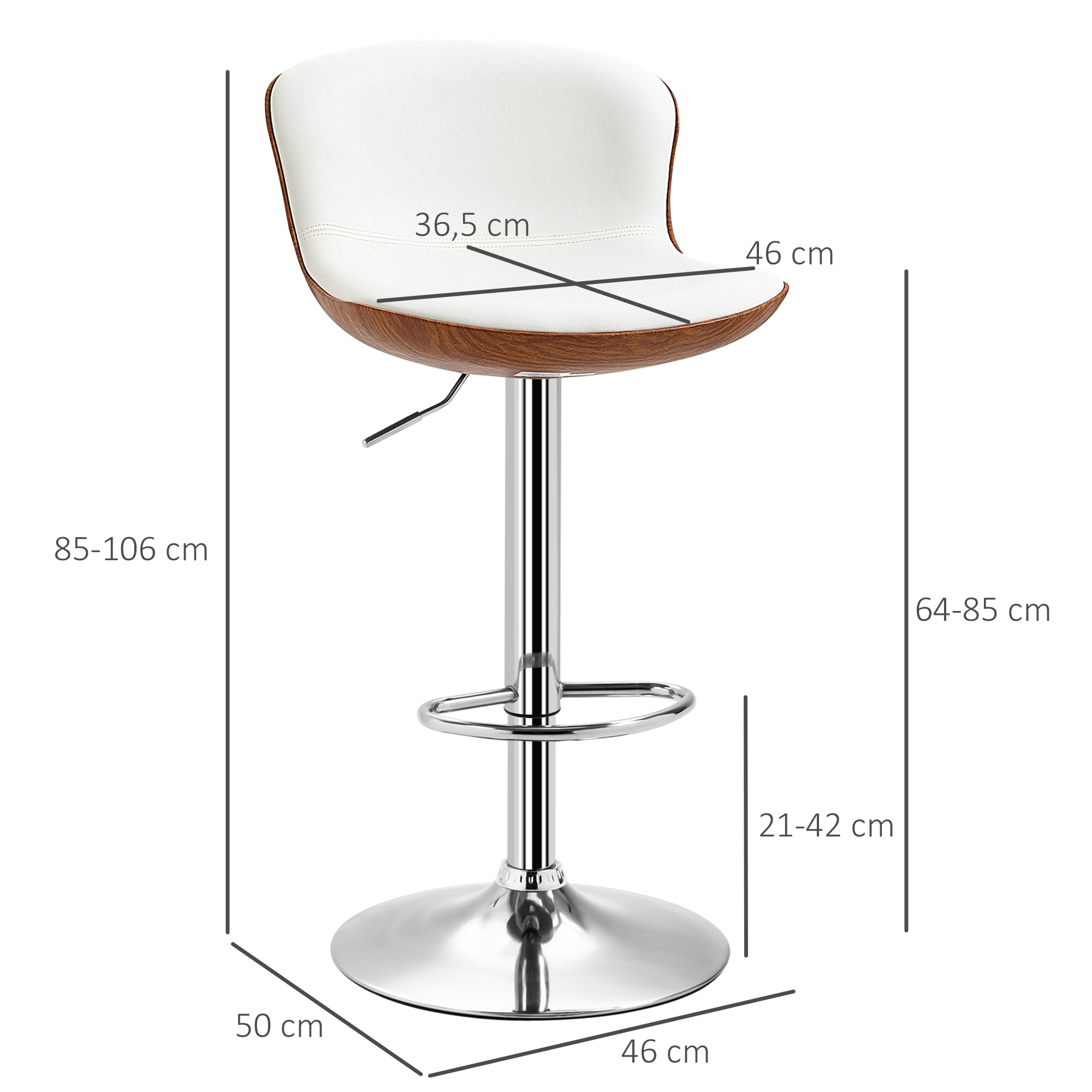 2er-Set Barhocker, höhenverstellbar, Metallgestell, drehbarer Sitz, Cremeweiß