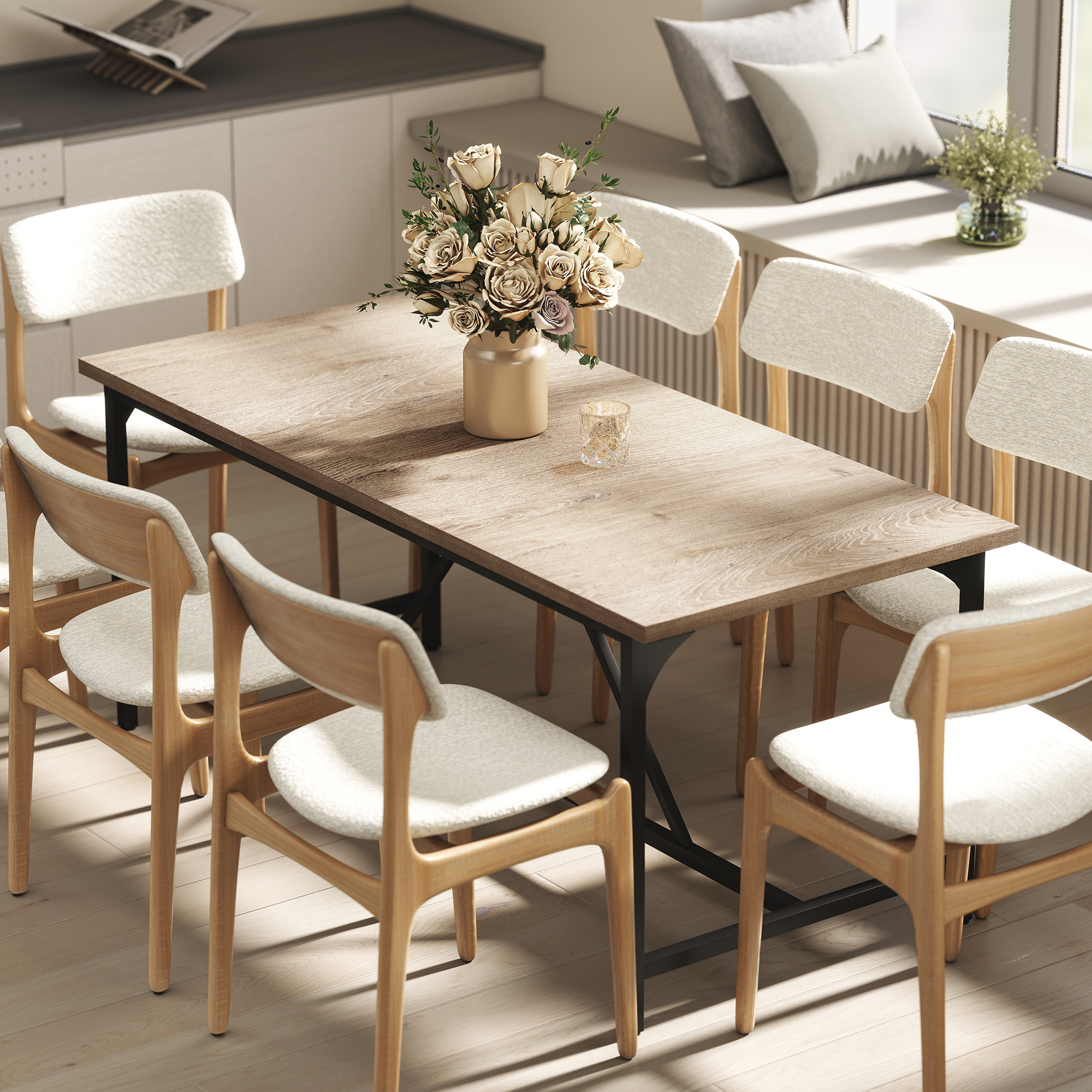 Esstisch für 6-8 Personen Moderner Rechteckiger Küchentisch mit Holzoptik, 180 x 80 x 75,5 cm, Natur