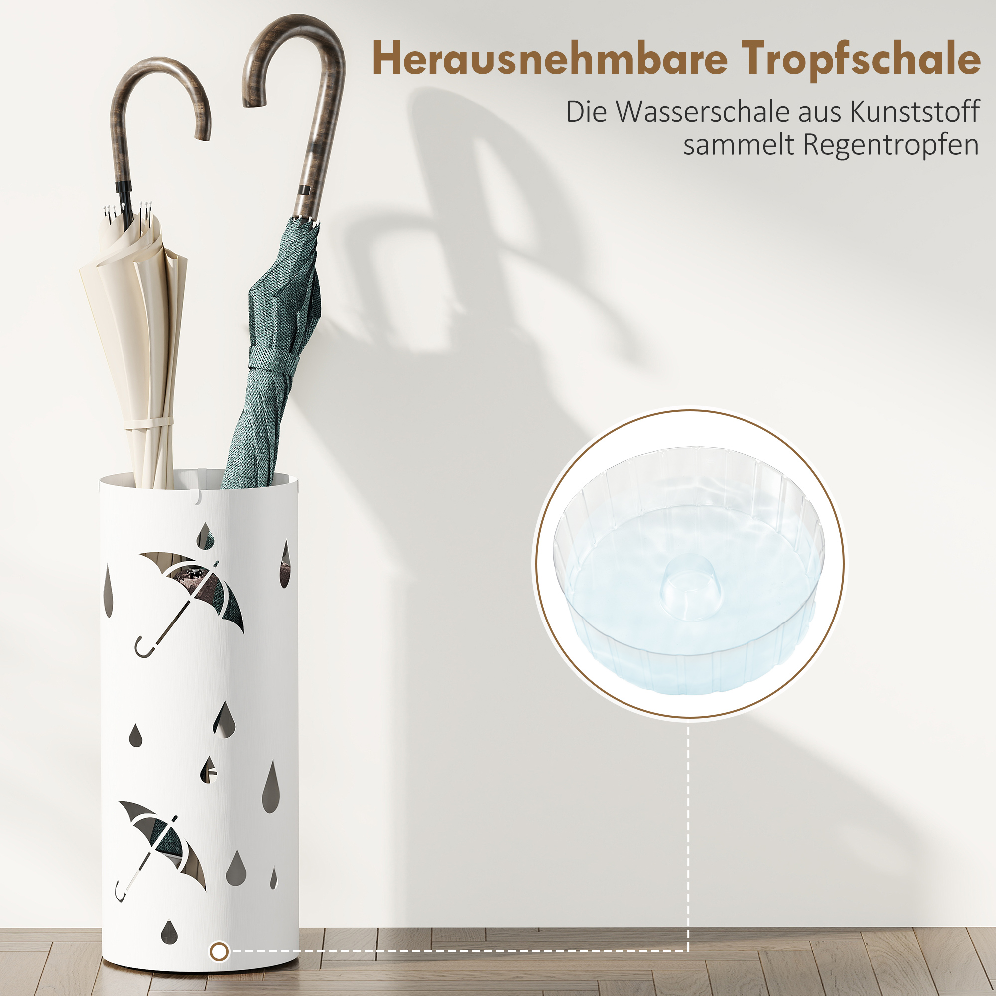Schirmständer, Stahl, Säulenform, Herausnehmbares Bodenfach, Ø17 x 41H cm, Weiß