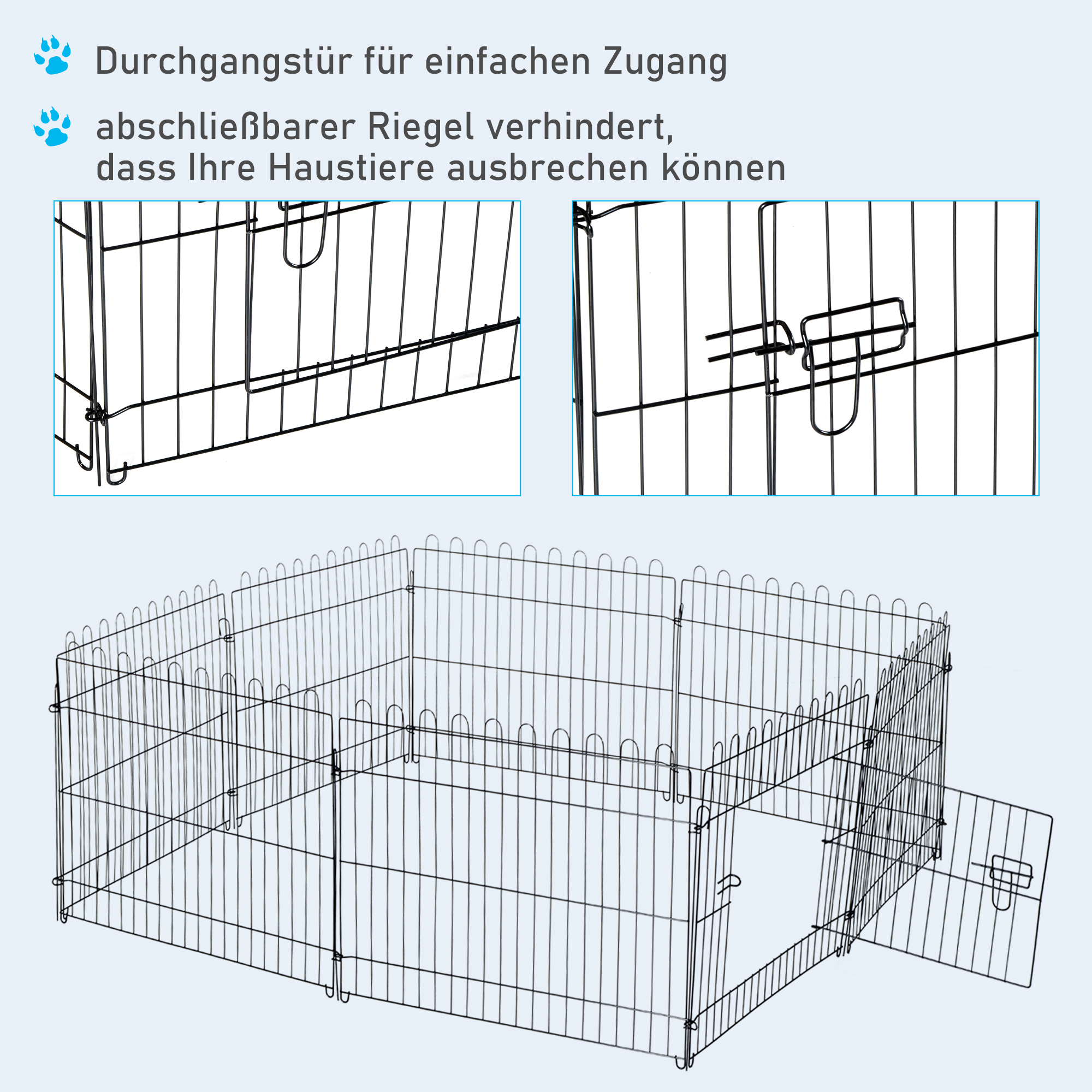 Welpenlaufstall 8-TLG Welpenauslauf mit 8 Gitterplatten Tür Schutzplane Freilaufgehege 61cm hoch Welpengitter Laufstall für Haustiere Hund Katze Welpe Laufgitter für drinnen und draußen