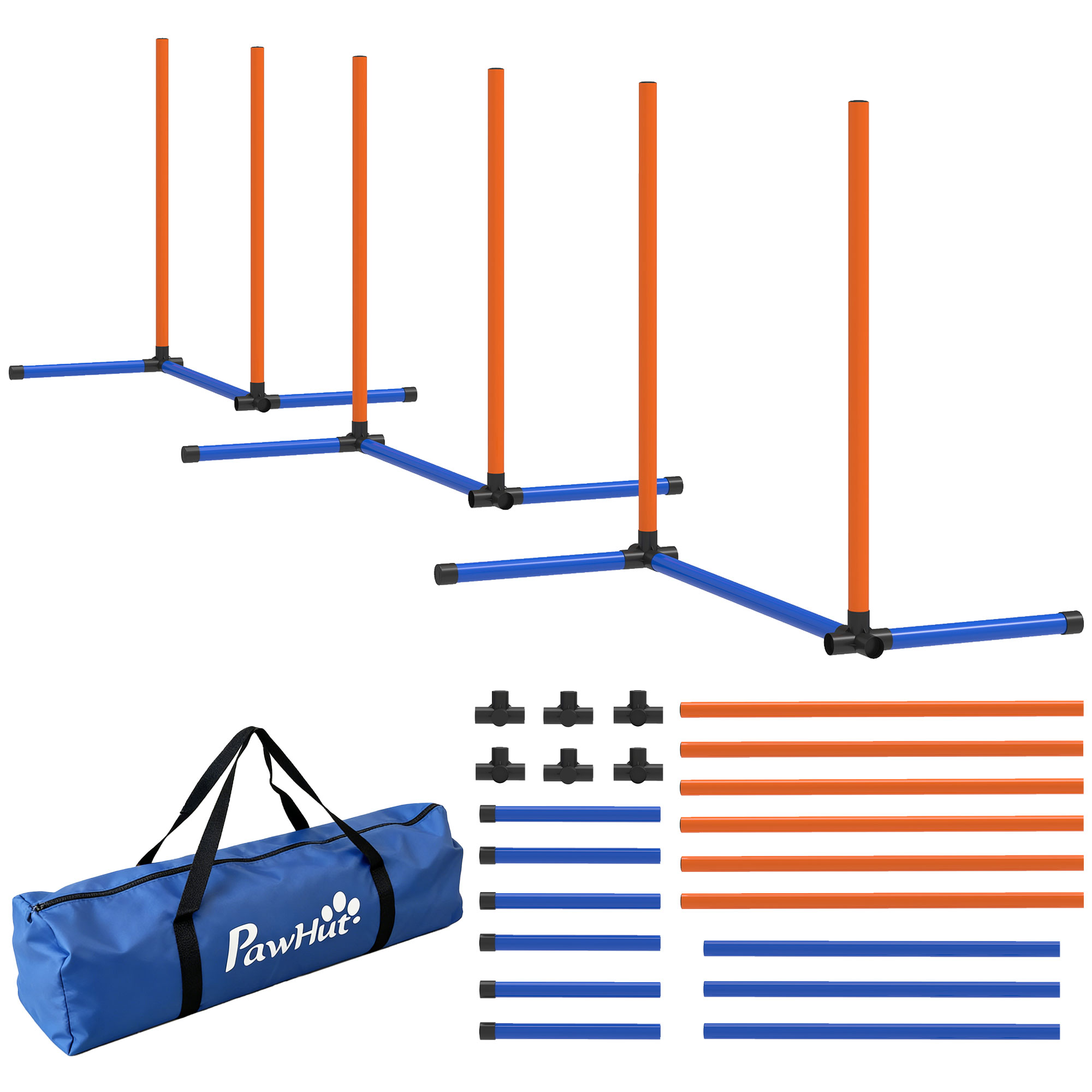 Agility Set Hunde 3-teiliges Agility Ausrüstung mit Slalomstangen Tragetasche Trainingsset für alle Hundegrößen Orange