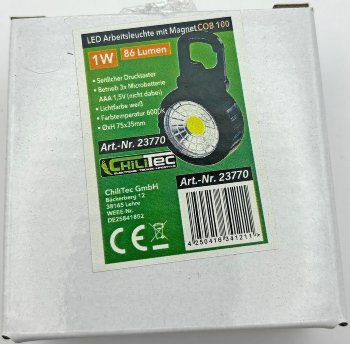 LED Arbeitsleuchte mit Magnet "COB 100" / 3x AAA Batterie, Haken, 75x35mm, 6000k