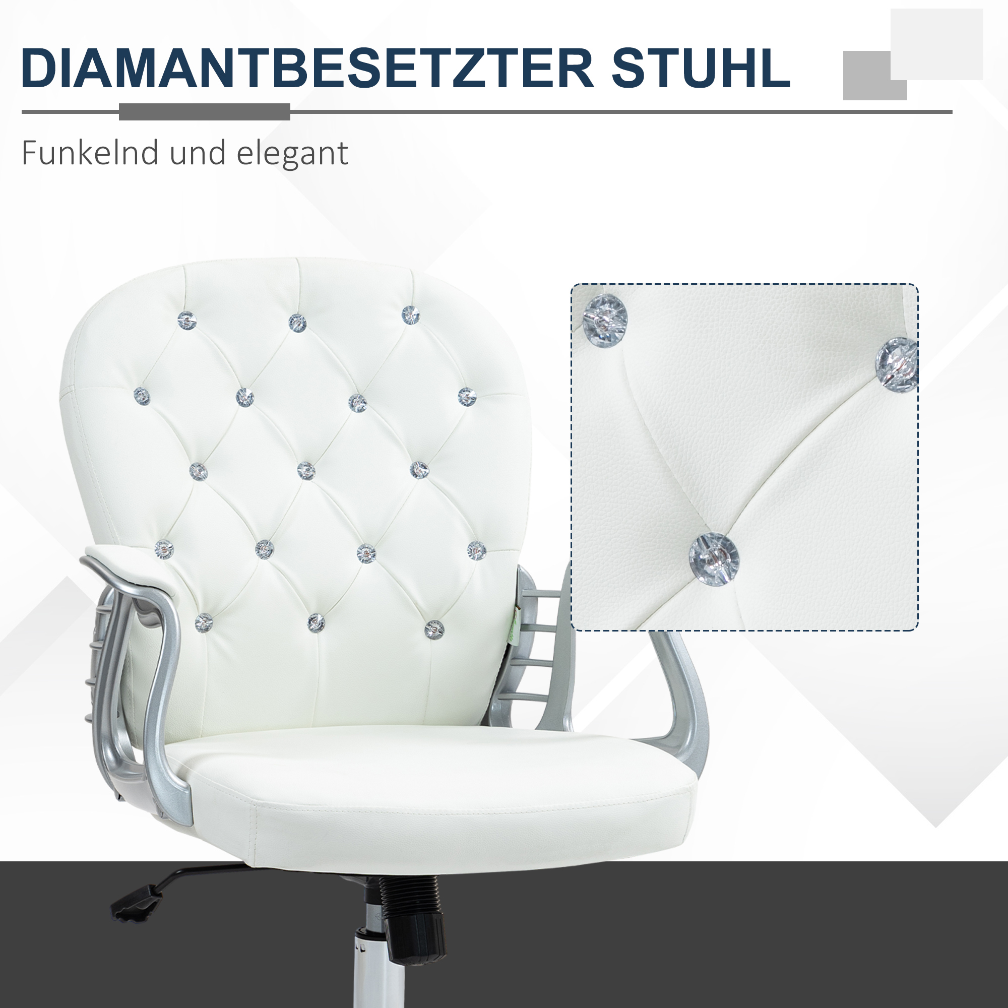 Bürostuhl, Ergonomisch Schreibtischstuhl mit Armlehne, Gepolsterter Rückenlehne Weiß