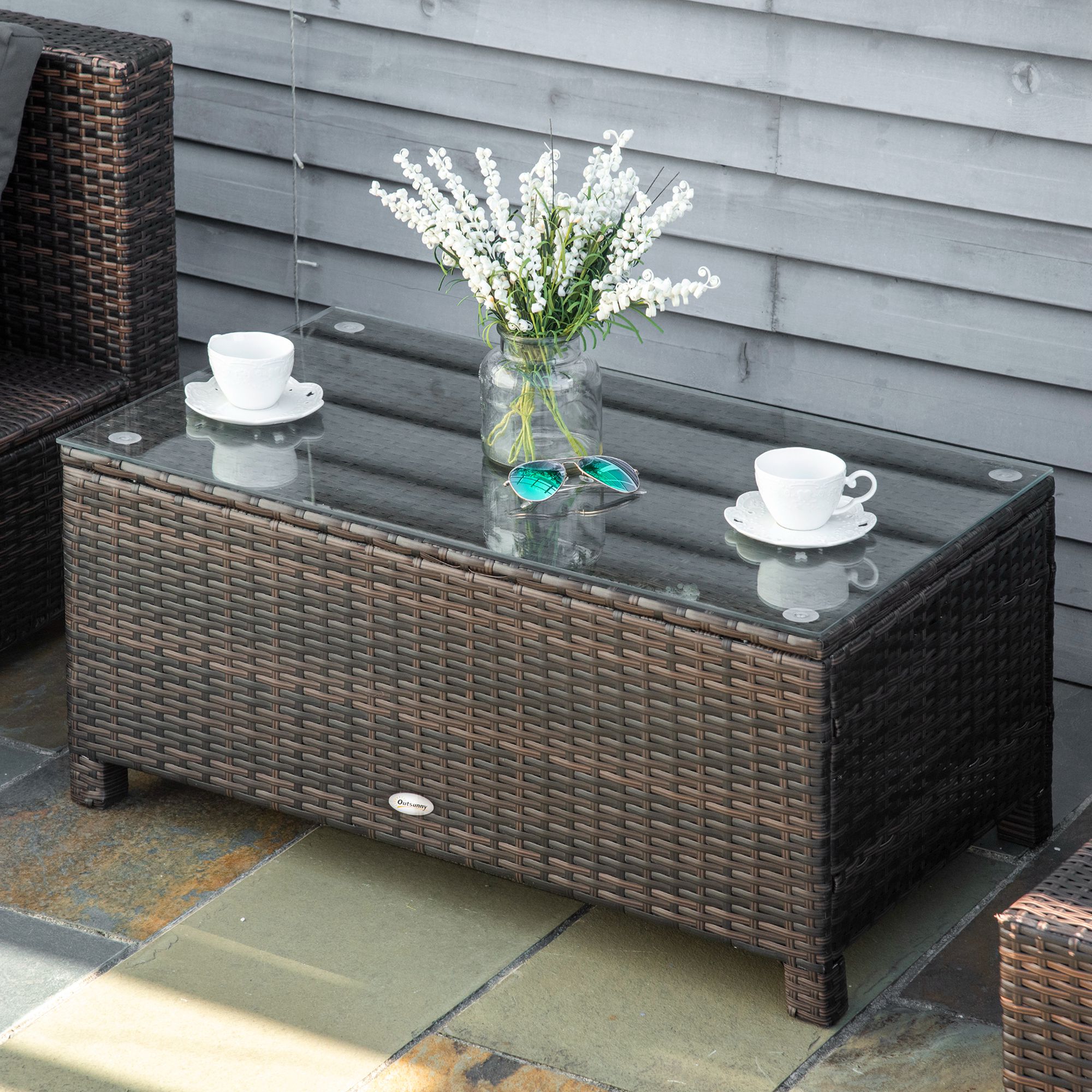 Garten Beistelltisch Couchtisch Gartentisch Balkontisch Polyrattan Braun 85 x 50 x 39 cm