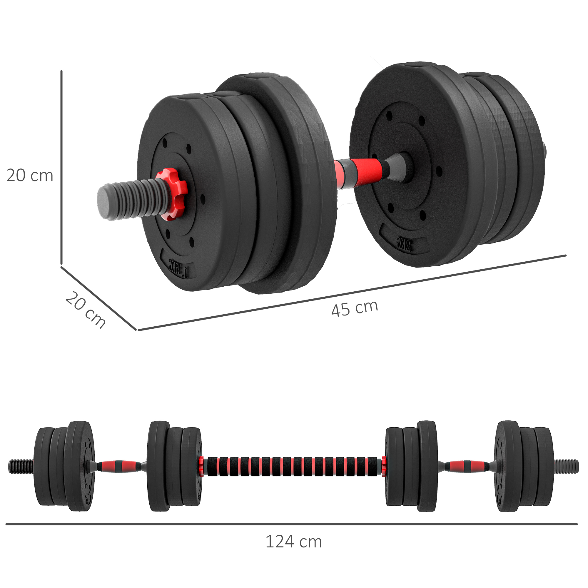 2 in 1 Hanteln Set 20 kg verstellbare Kurzhantel & Langhantel professionell Dumbbell Krafttraining Schwarz