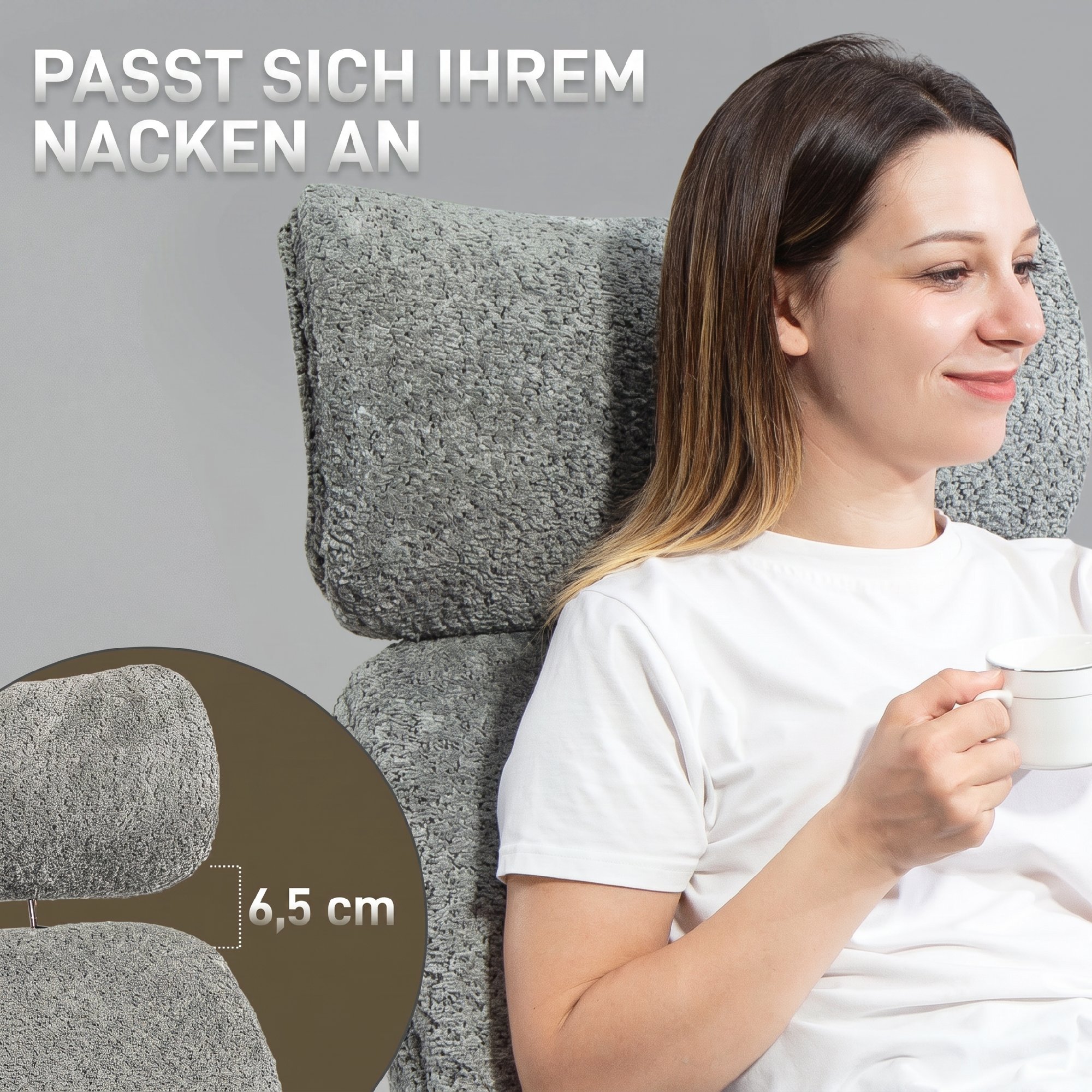 Bürostuhl mit verstellbarer Kopfstütze, ergonomischer Schreibtischstuhl, Kippfunktion, höhenverstellbar, Dunkelgrau