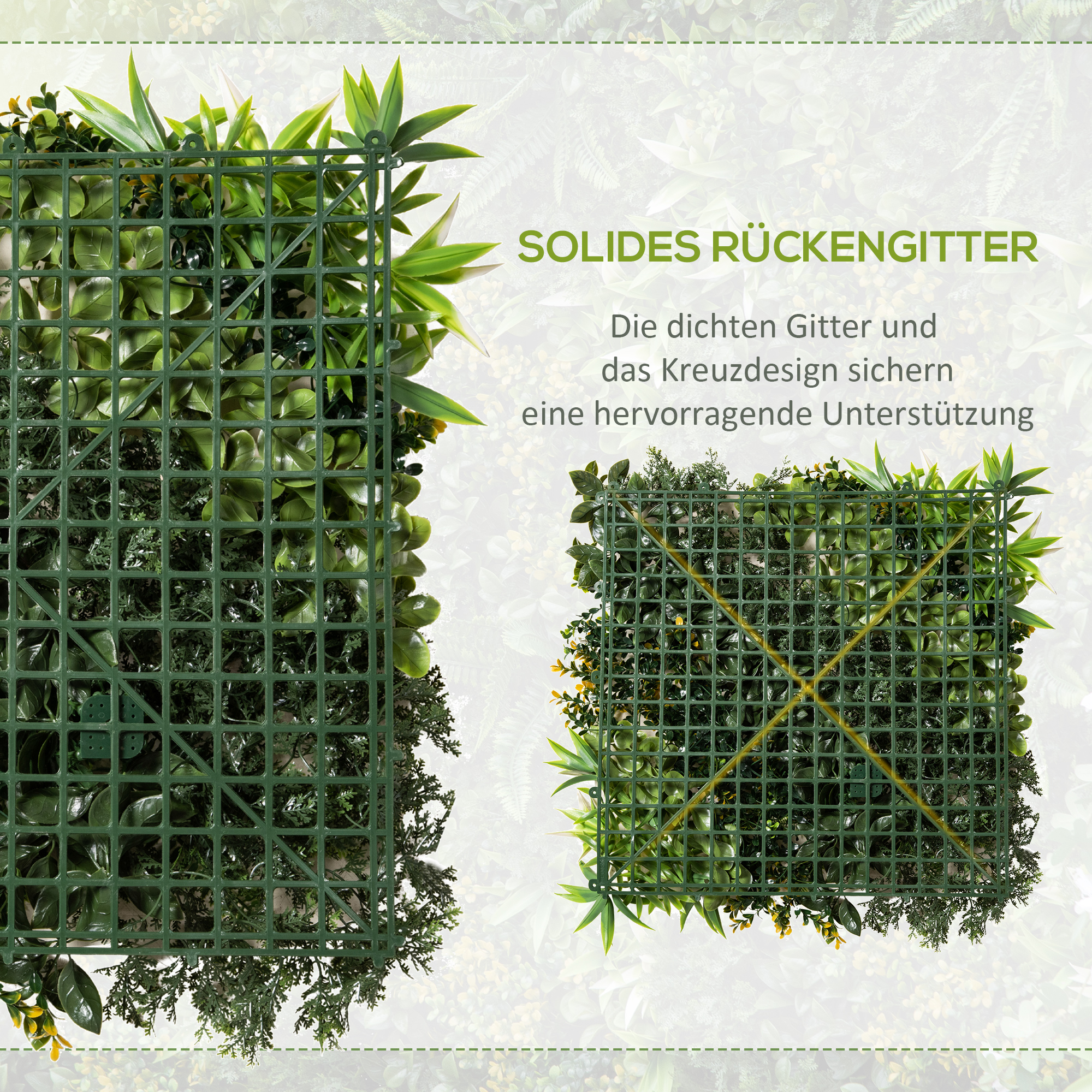 12 Stück künstliches Pflanzenwand Hecke 50x50 cm UV-Schutz Sichtschutz Mehrblättriges Design Heckenpflanze für Garten Outdoor Dekor