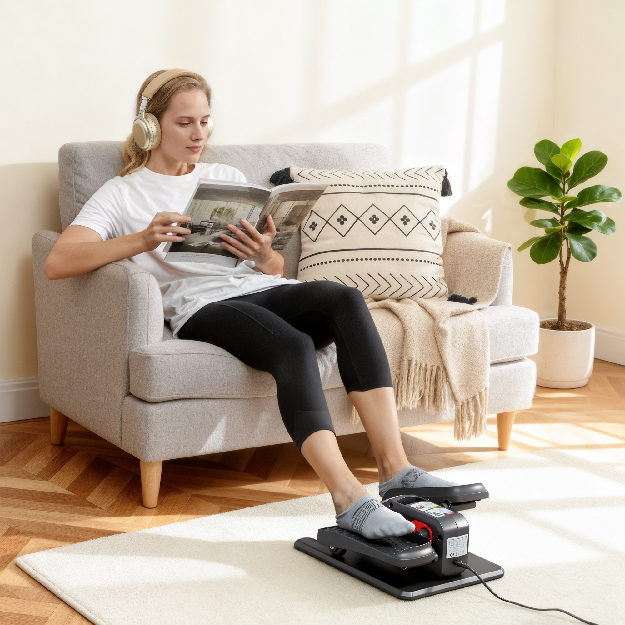 Elektrischer Ellipsentrainer, Pedalgerät mit 12 anpassbaren Geschwindigkeiten, tragbar, leicht, Fernbedienung, LED-Monitor, Stahl, Kunststoff, Schwarz