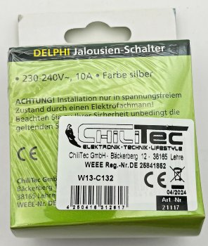 DELPHI Jalousien-Steuerung Hoch/Runter / Taster, inkl. Rahmen, UP, silber