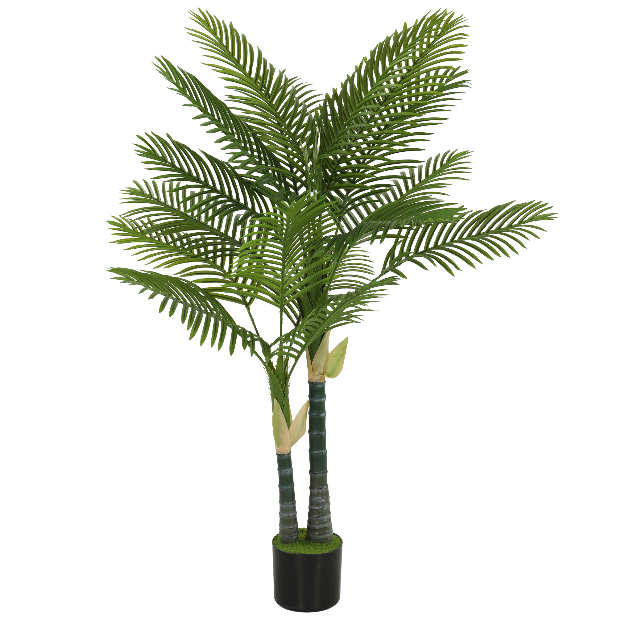 Künstliche Palme 150cm Kunstpalme mit 16 Palmenwedel Groß Kunstpflanze im Topf für Wohnzimmer Balkon Dekoration Grün
