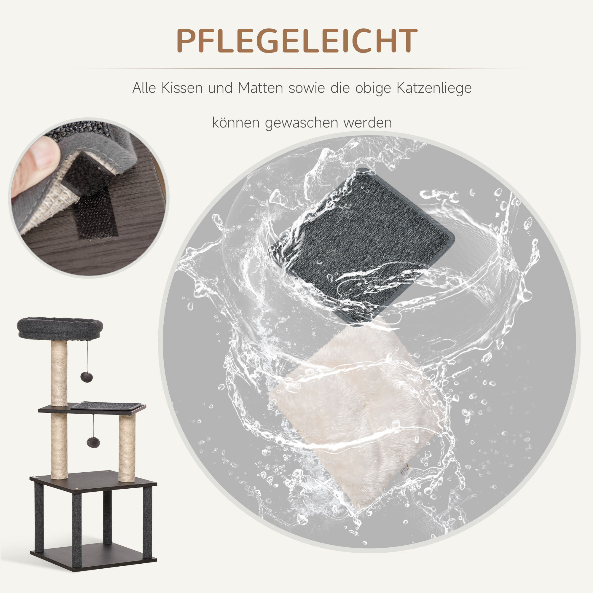 Katzenkratzbaum Katzenspielzeug Kletterbaum Spielmöglichkeiten Spielsisal Spielseil PB-Platte Sisal Dunkelgrau 40 x 40 x 104 cm