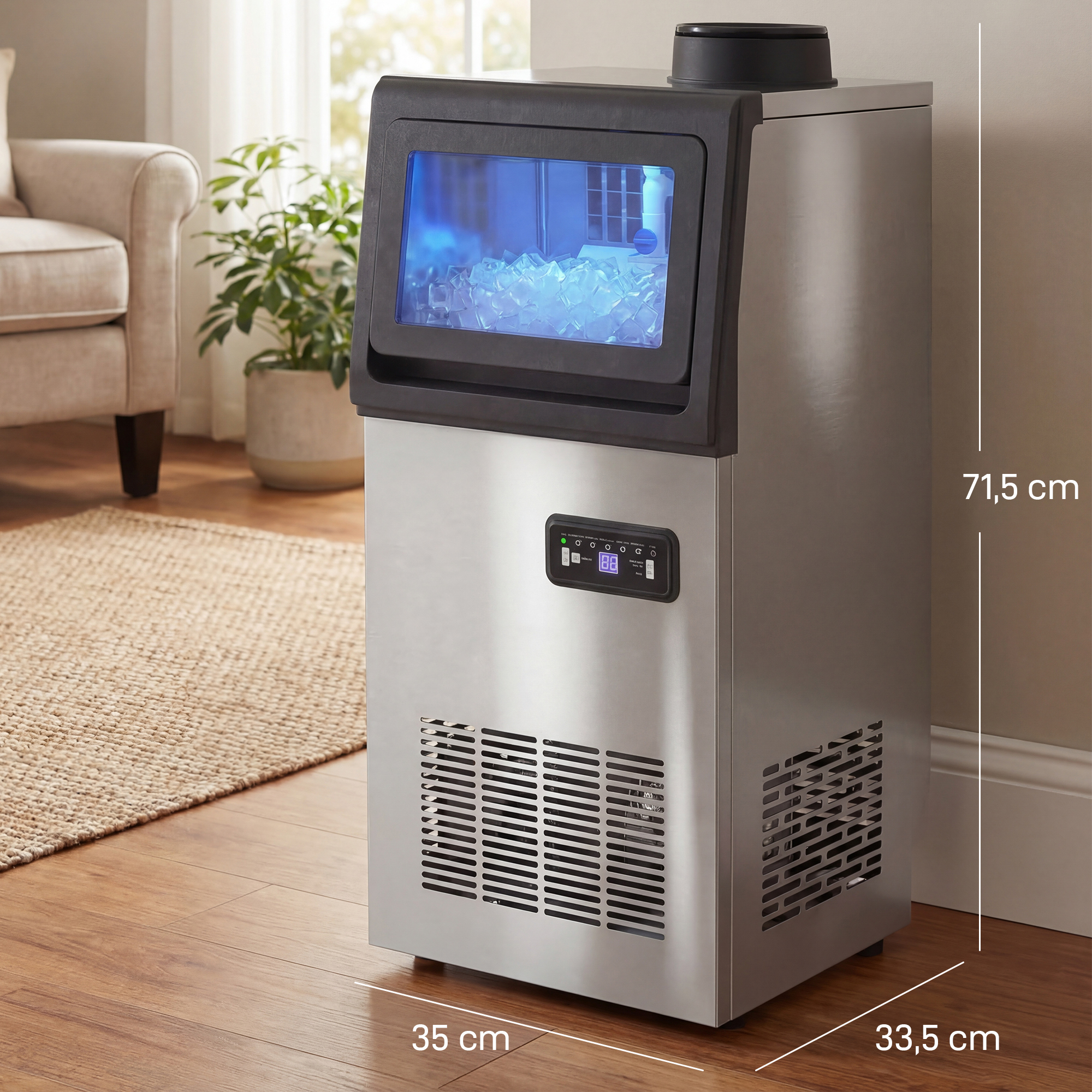 Eismaschine, 45 kg/24 Std., Edelstahl, Unterbau oder freistehend, Silber