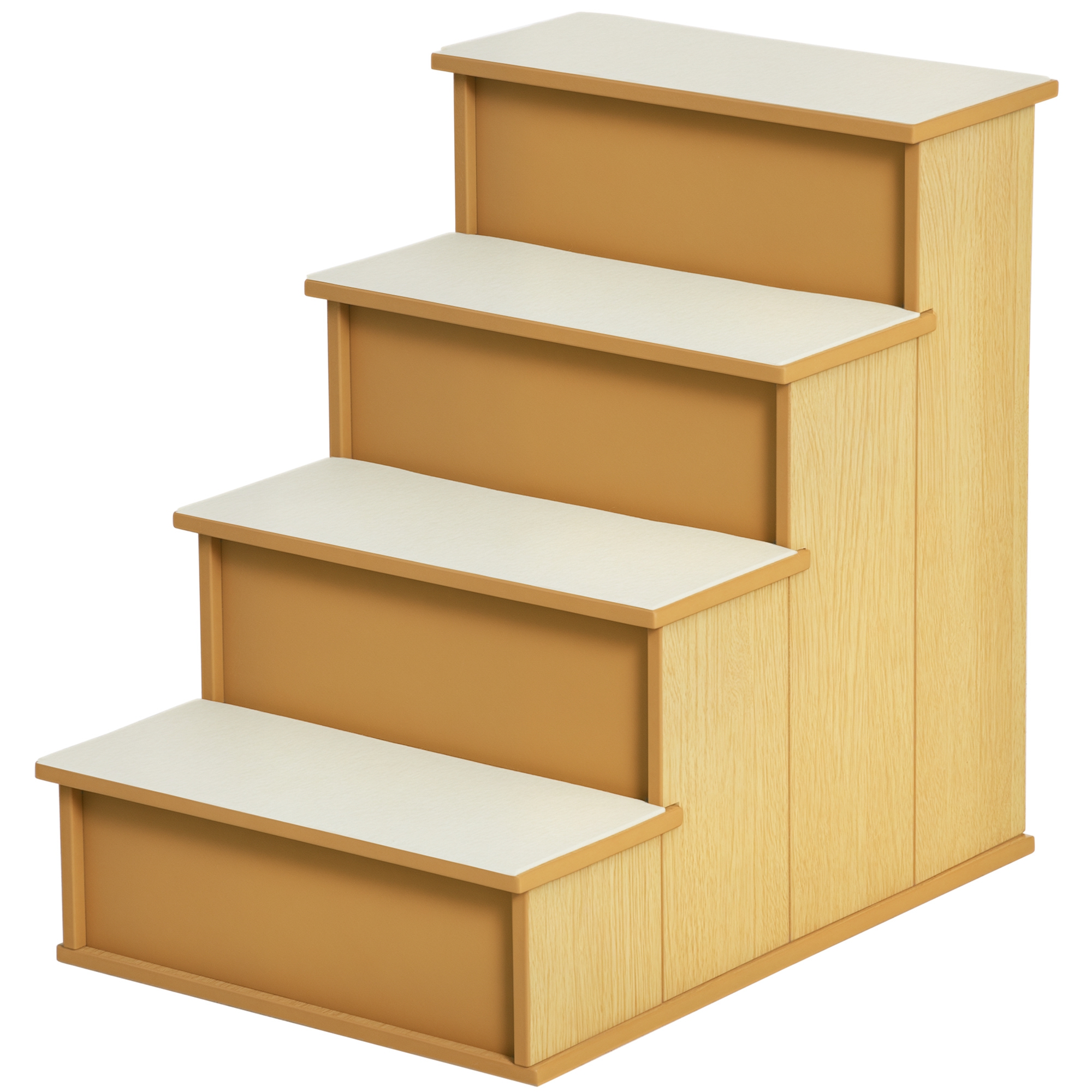Haustiertreppe, für Hunde/Katzen, 4-stufig, Kurzplüsch, bis 30 kg, 40 x 59 x 54,2 cm, Natur