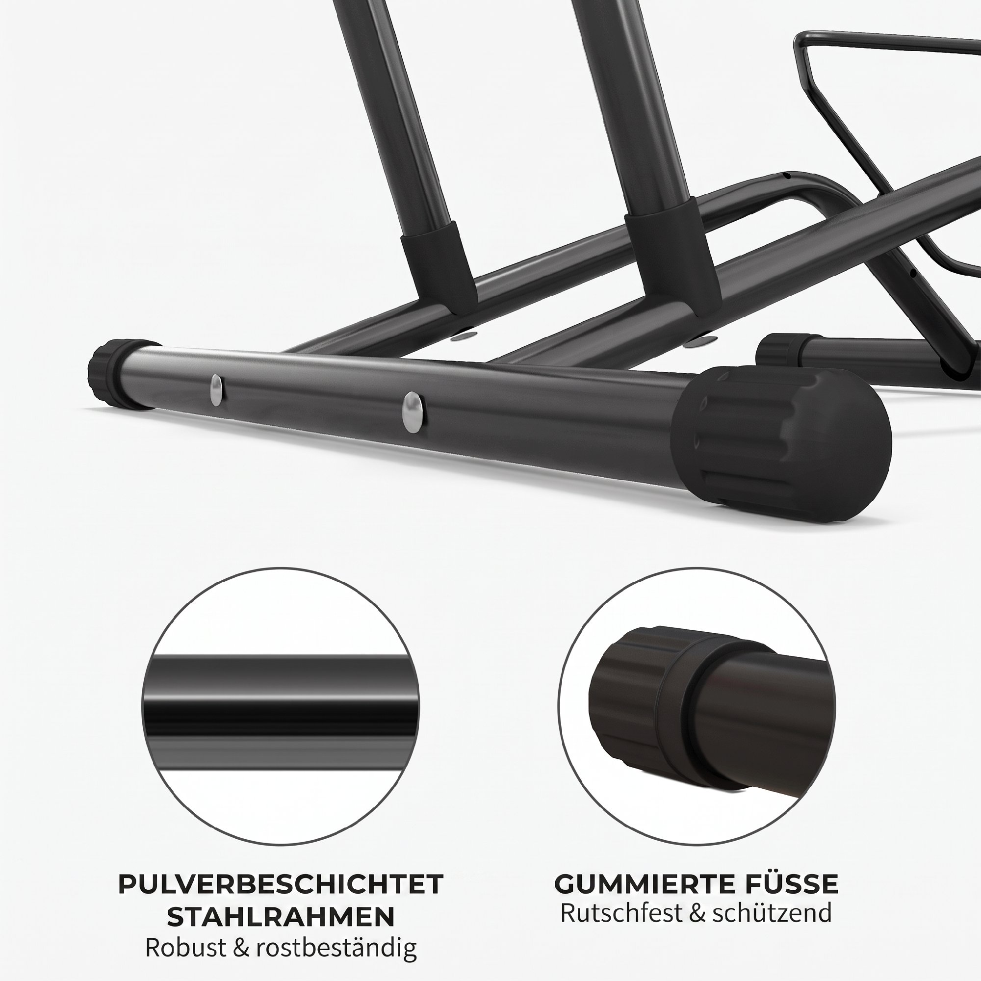 Fahrradständer für Fahrräder Stahl Fahrradhalter mit 85 mm Reifenbreiten freistehender 59 x 41 x 38 cm Schwarz