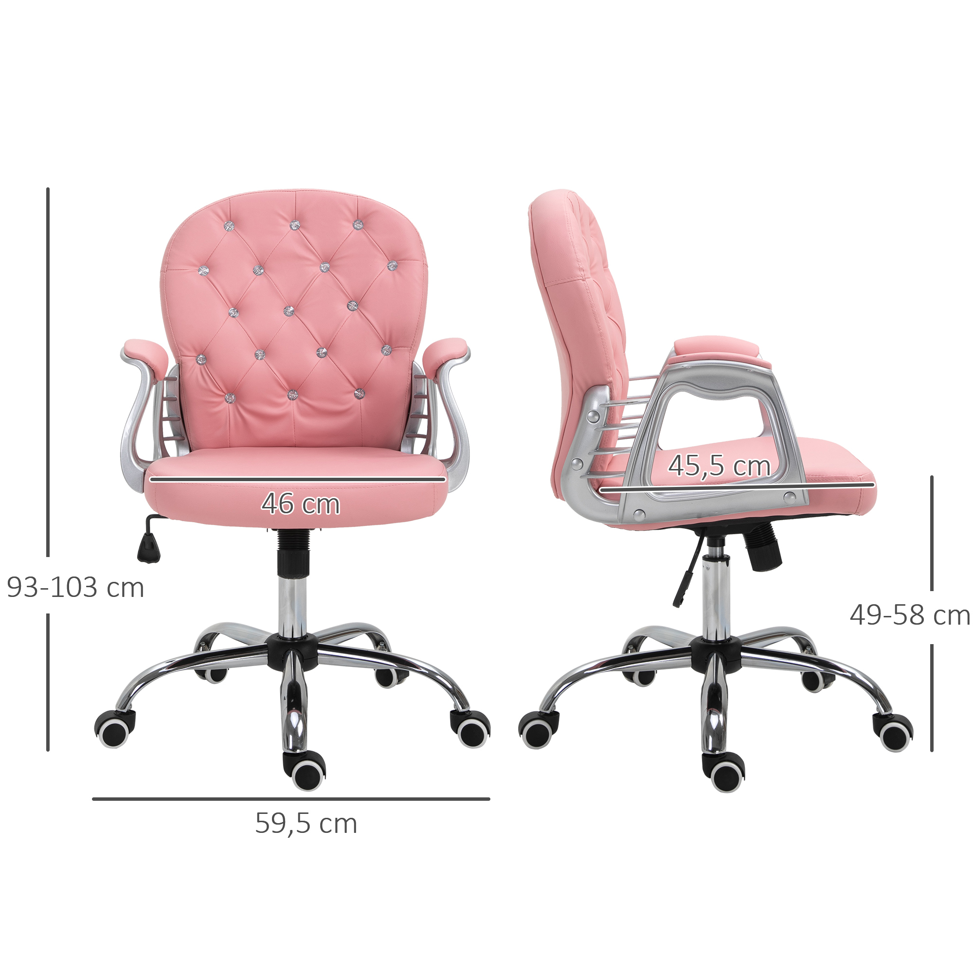 Bürostuhl, Ergonomisch Schreibtischstuhl mit Armlehne, Gepolsterter Rückenlehne, Höhenverstellbar Computerstuhl mit Kunstlederoptik, Drehstuhl für Home Office, Rosa