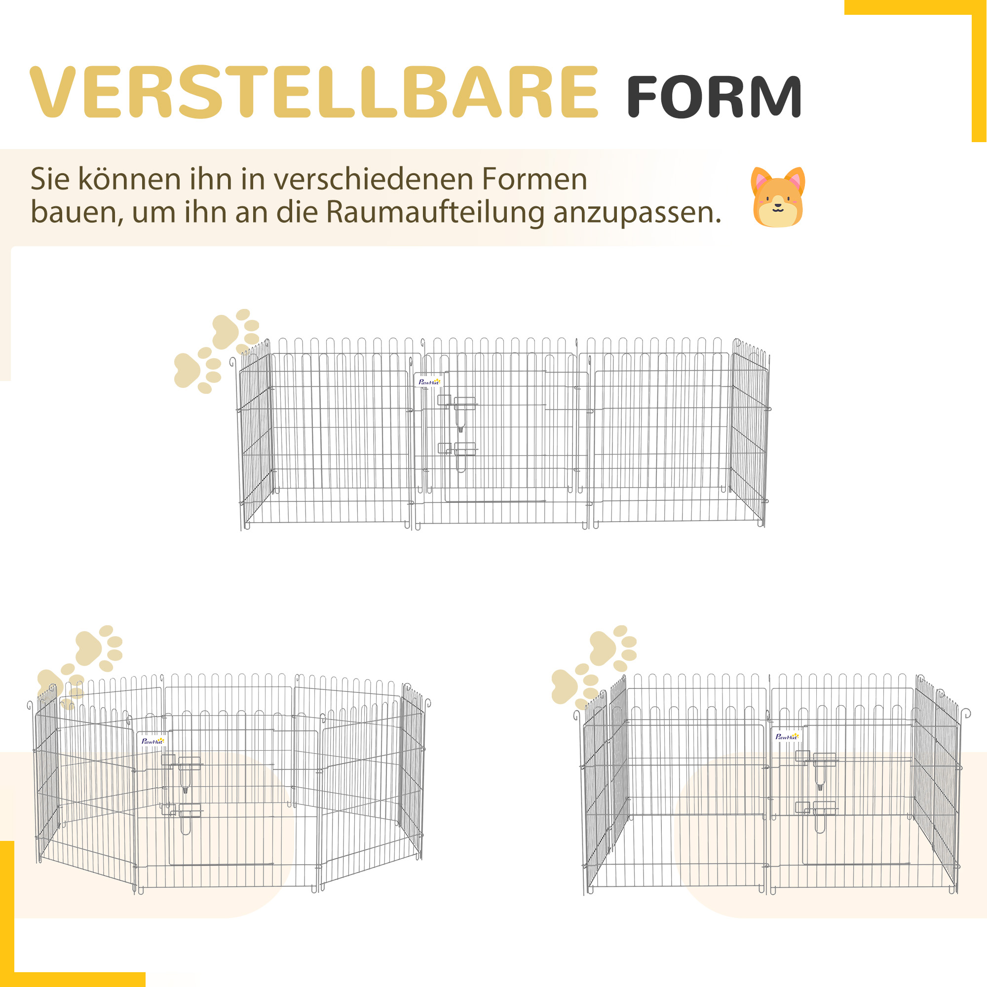 Freilaufgehege Welpenauslauf Welpenzaun Laufstall Welpengitter für Tiere 8-teilig B63 x H60 cm
