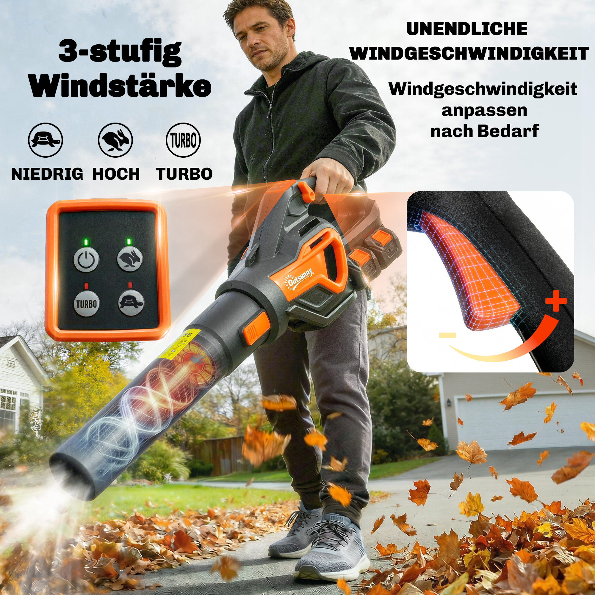 Akku-Laubsauger 20V Kabellos Laubbläser mit 2x4.0Ah Akku & Ladegerät Turbo-Boost 162,7 km/h Blasgeschwindigkeit