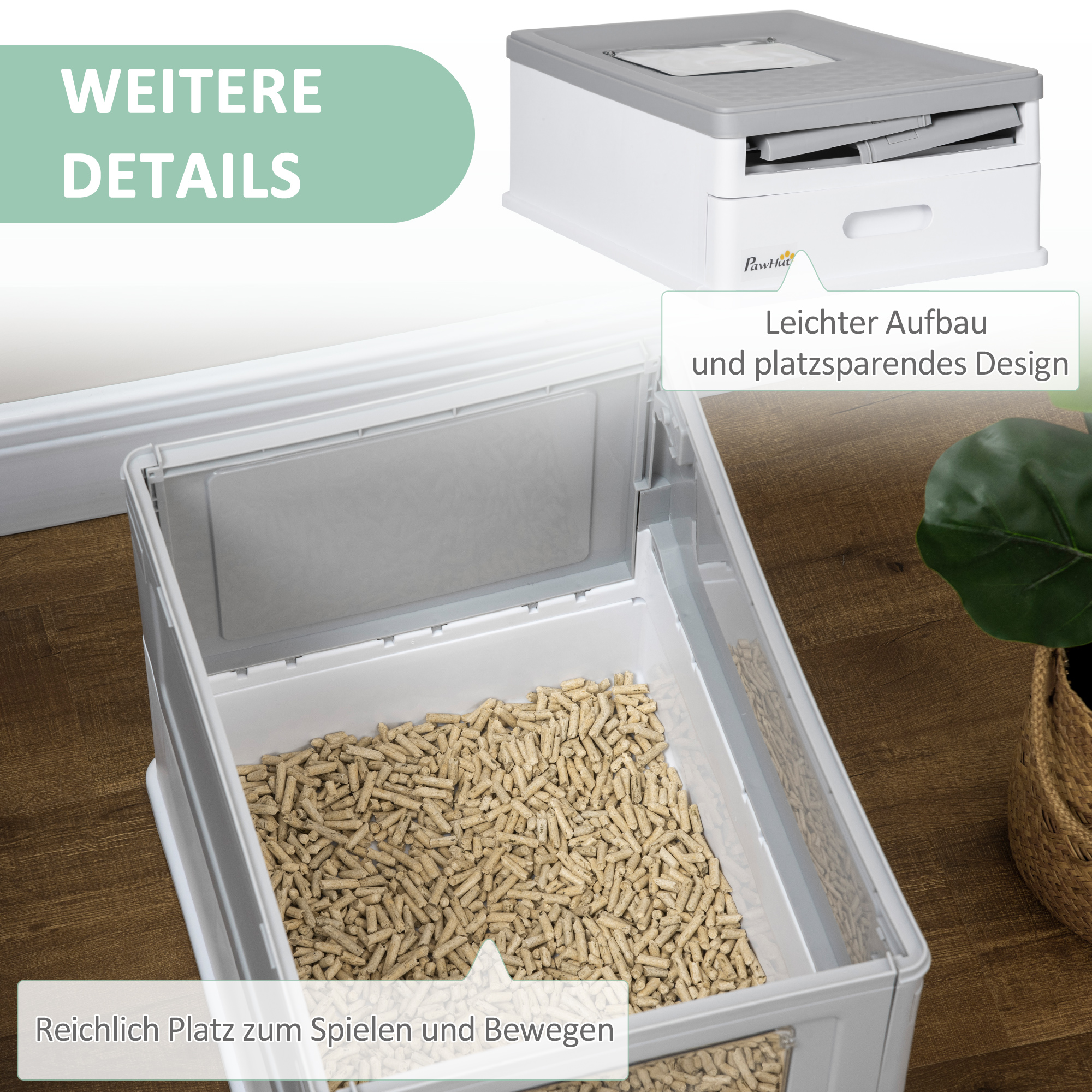 Katzentoilette Katzenklo Katzenhaus mit Bodenschale und Schaufel Kunststoff Grau
