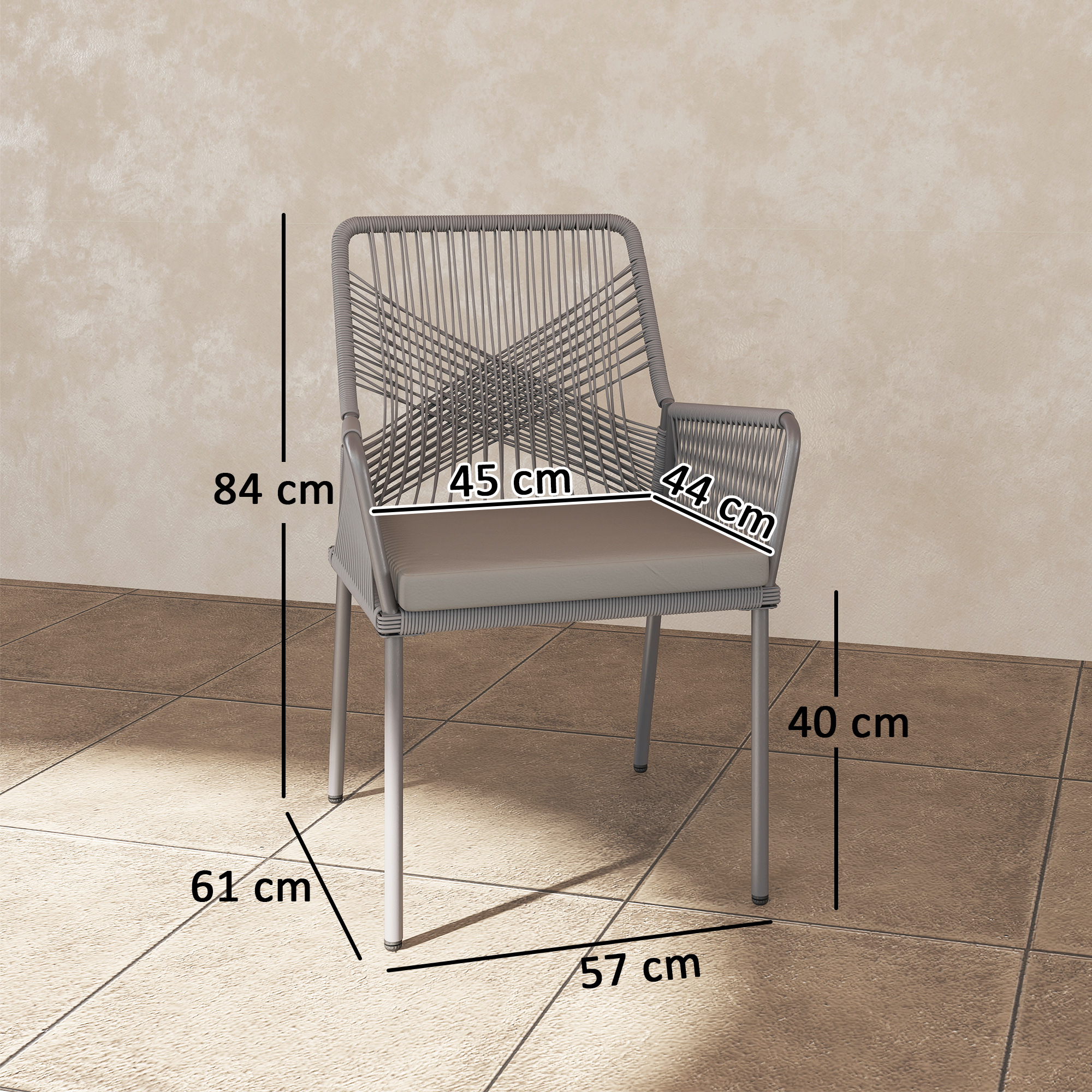2er-Set Gartenstühle, Terrassenstühle, waschbare Kissen, Rückenlehne, Armlehnen, Stahl, Rattan, Dunkelgrau