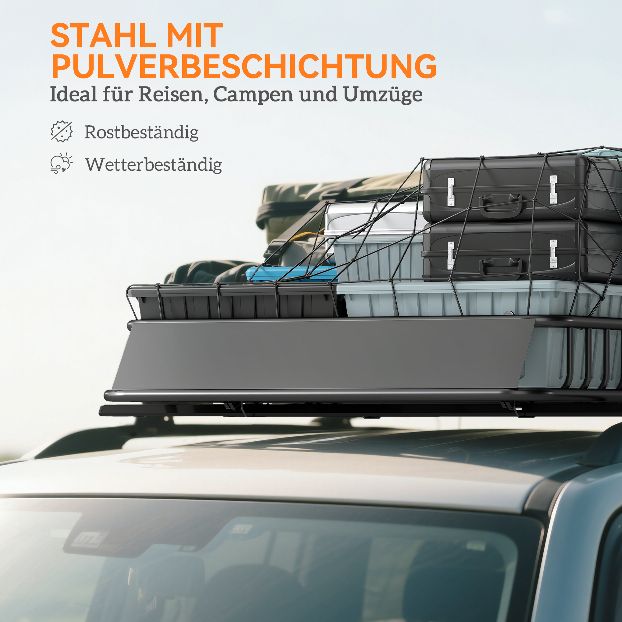 Dachgepäckträger für Autos, Autodach-Korb, 90,7 kg Tragkraft, Dachträger mit Windabweiser, Stahlrohre, Schwarz