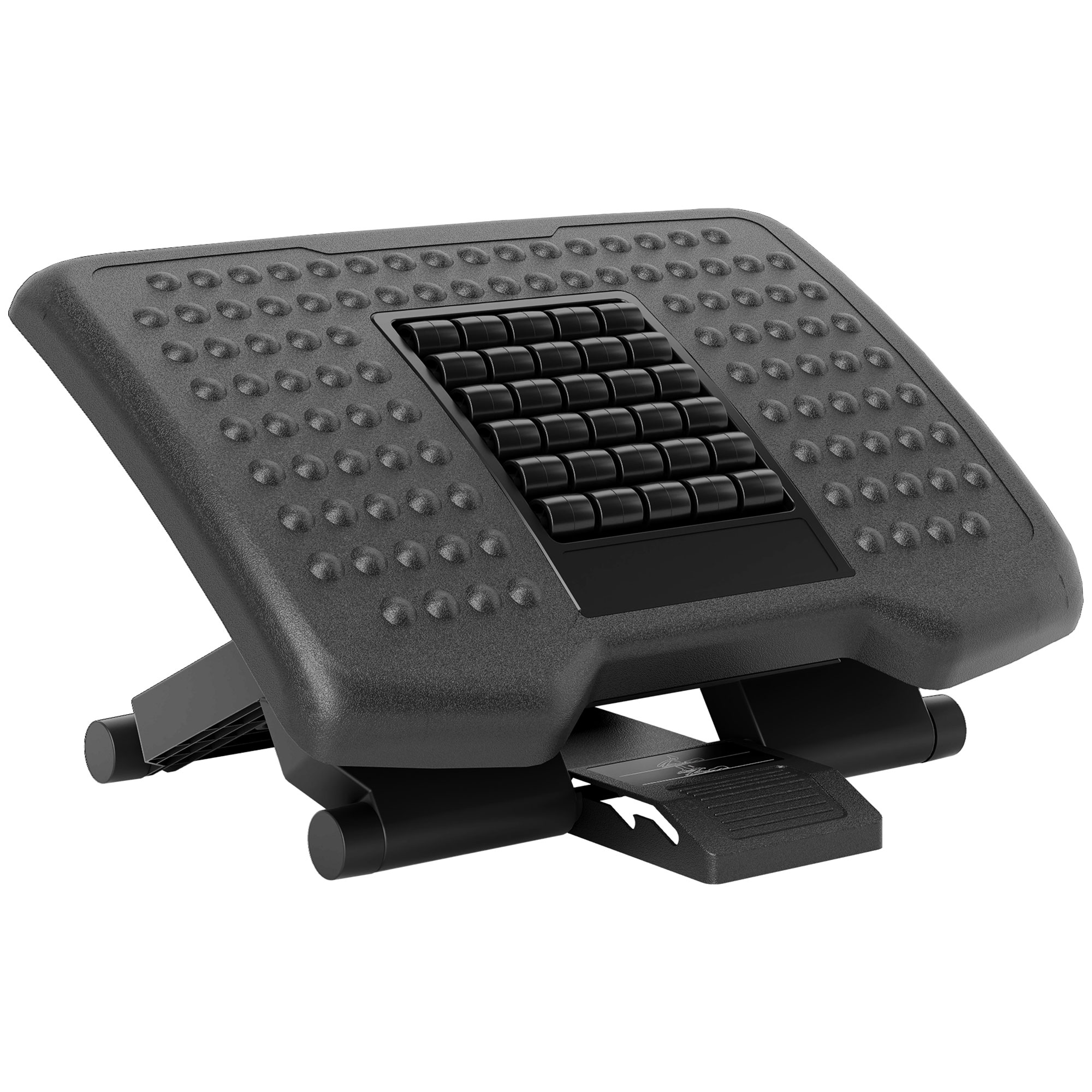 Ergonomische Fußstütze, höhenverstellbar, Massagefläche mit Rollen, Schwarz, 46 x 35 cm