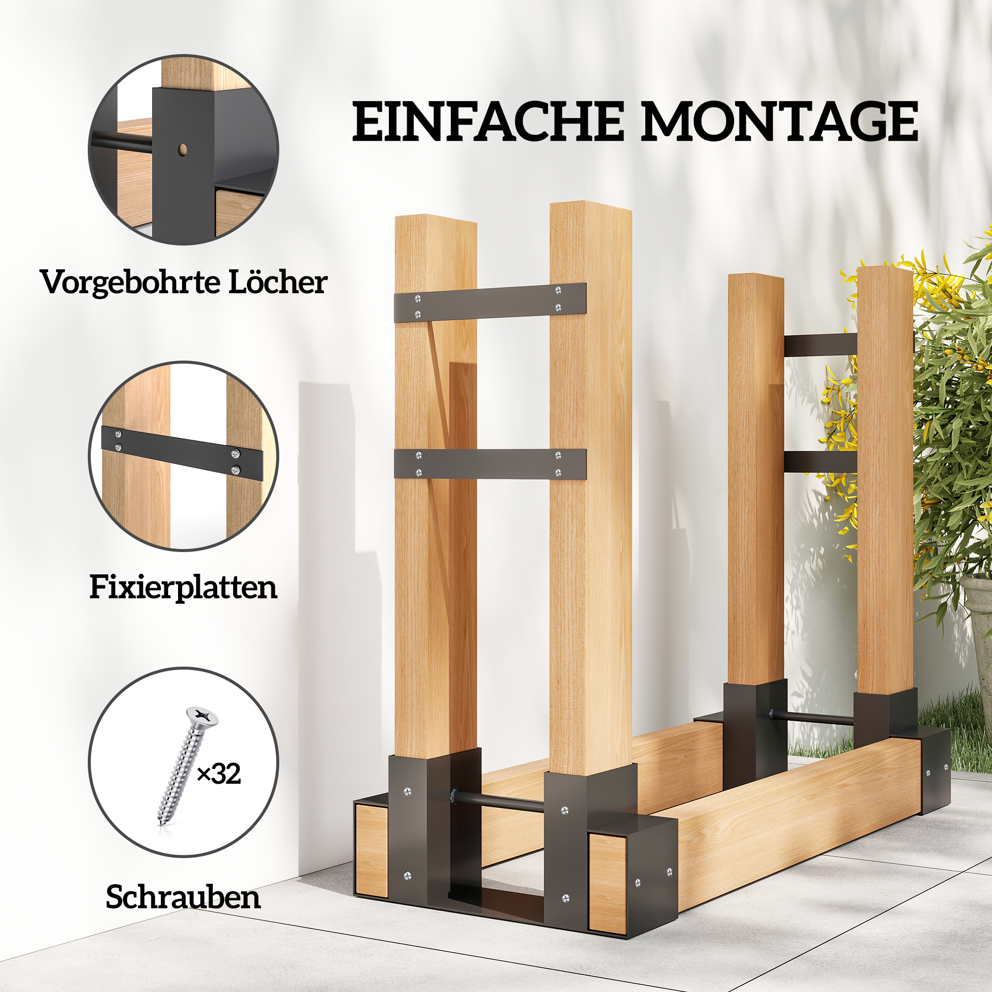 2er Set Kaminholzregal für innen 33,5 x 10 x 15,5cm Brennholzregal mit verstellbar Länge Metall Schwarz