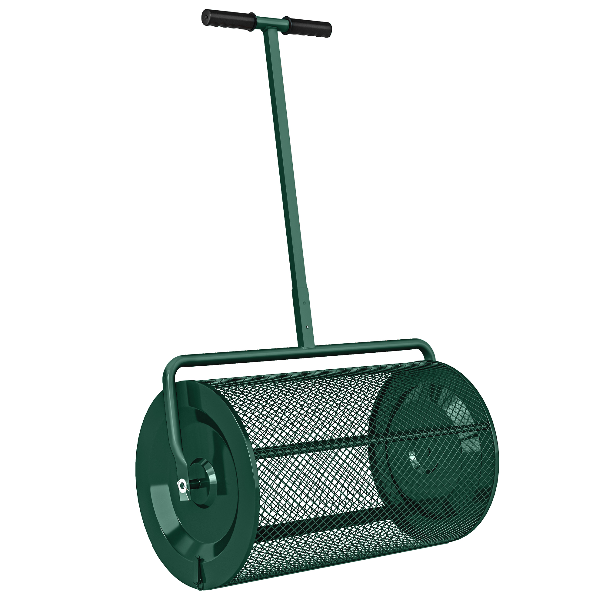 Kompoststreuer 75L 61x40cm Düngerstreuer Rasen Garten mit T-Griff Mesh-Korb Metall Grün
