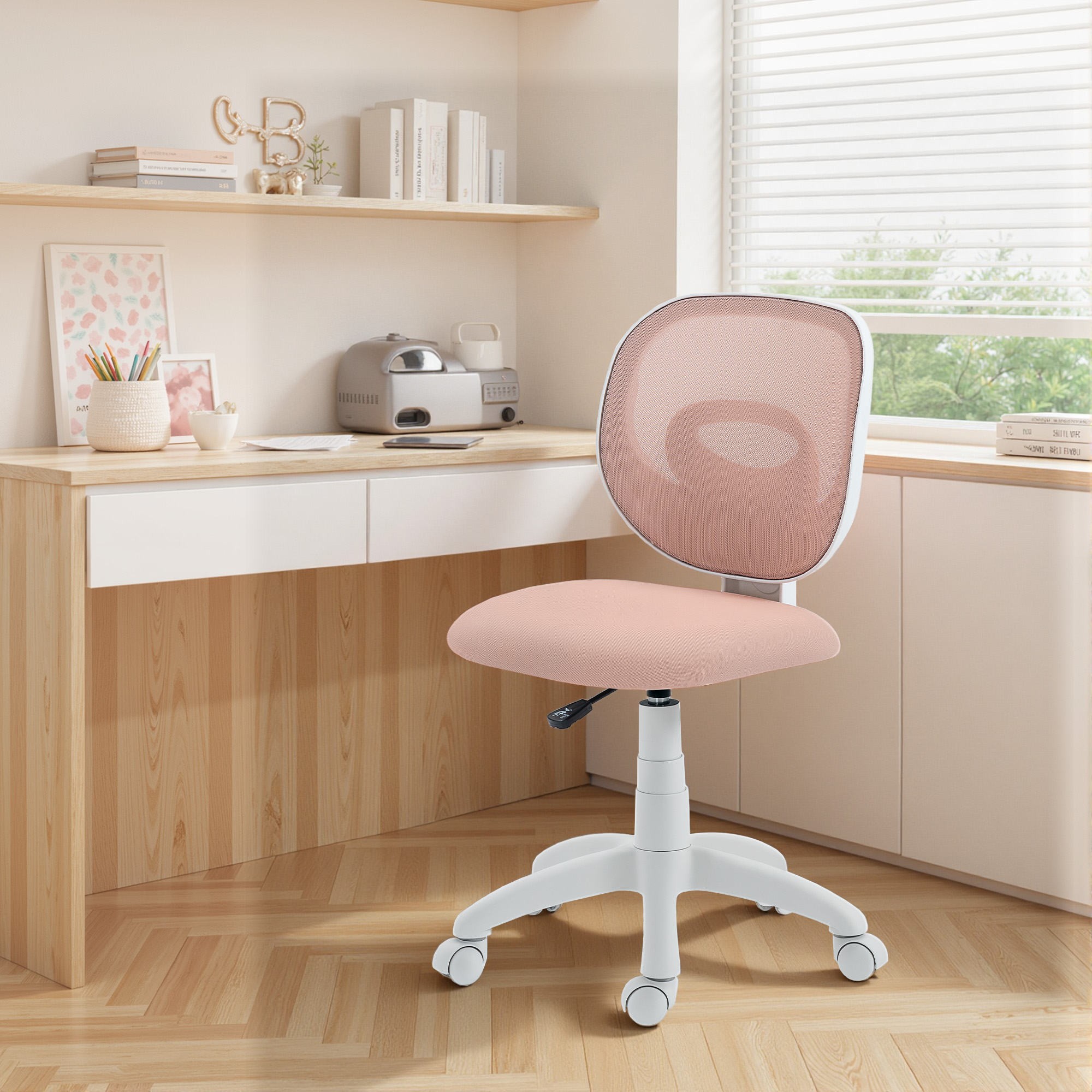 Bürostuhl Ergonomischer Schreibtischstuhl mit C-förmiger Rückenstütze, Höhenverstellbar Rosa