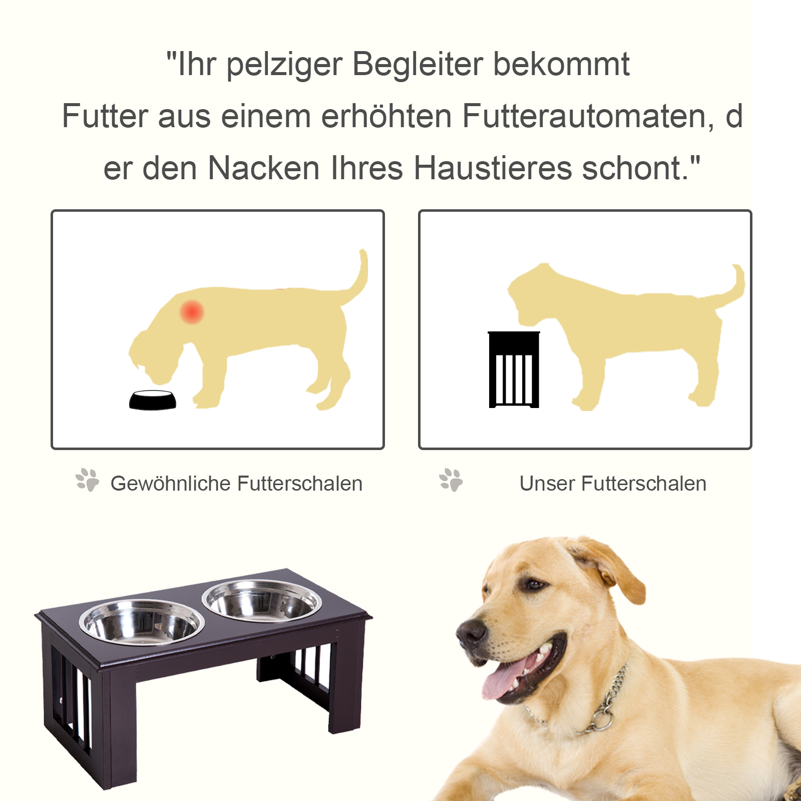 Hunde-Futterstation, rutschfest, 58,4 x 30,5 x 25,4cm, Grau, 2L pro Napf