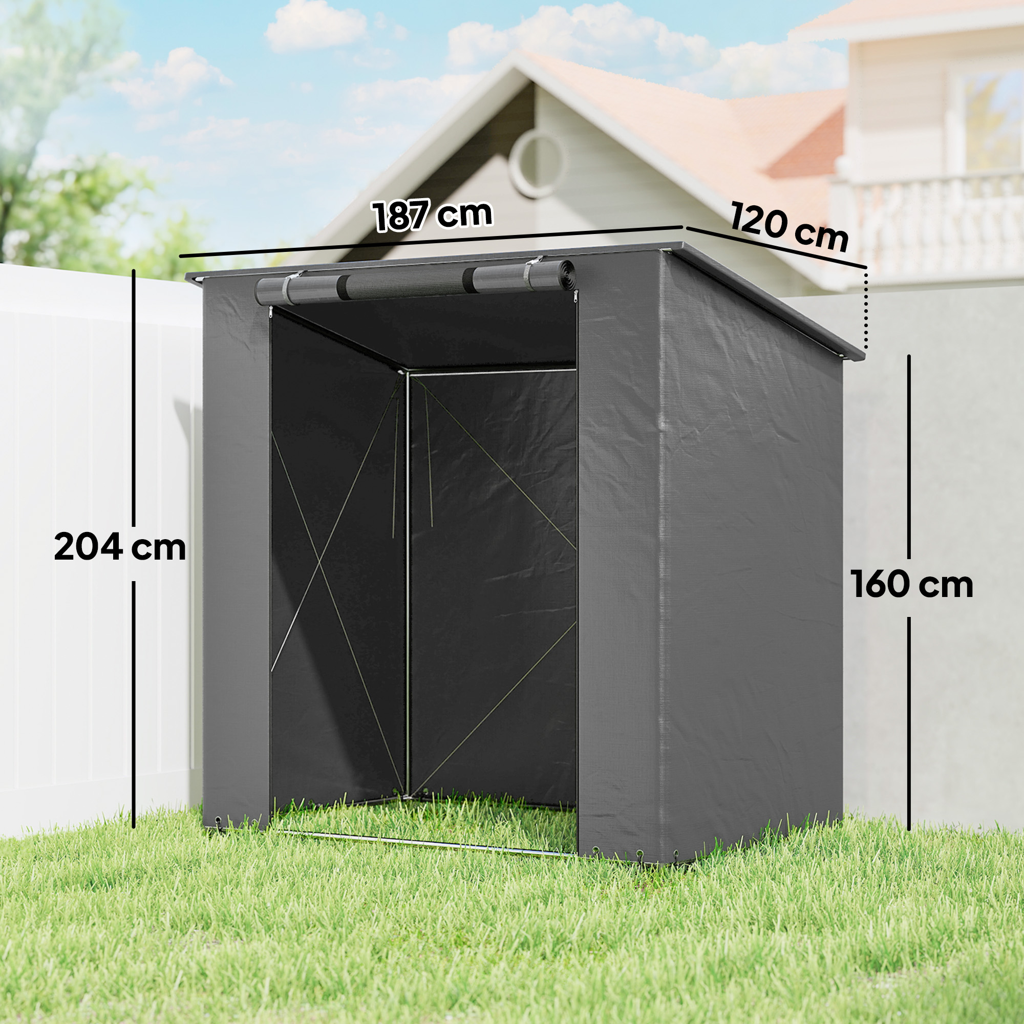Zeltgarage 1,9x1,2 m Wasserdicht Garagenzelt mit aufrollbarer Reißverschlusstür Belüftungsfenster Dunkelgrau