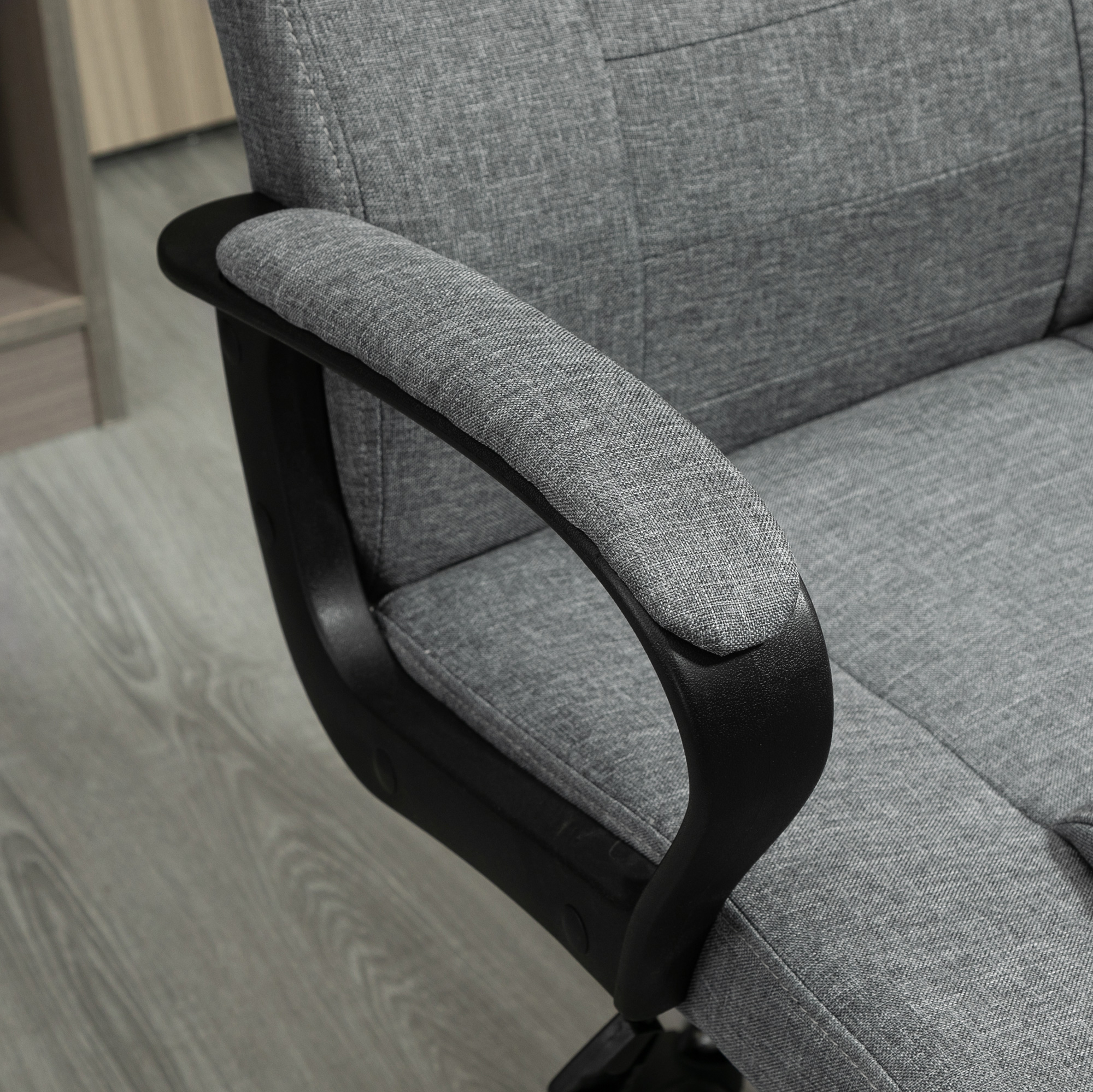 Bürostuhl Computerstuhl mit Wippenfunktion Kopfstütze ergonomischer Schreibtischstuhl drehbar höhenverstellbar Leinen-Touch Grau  62 x 76 x 110-119 cm