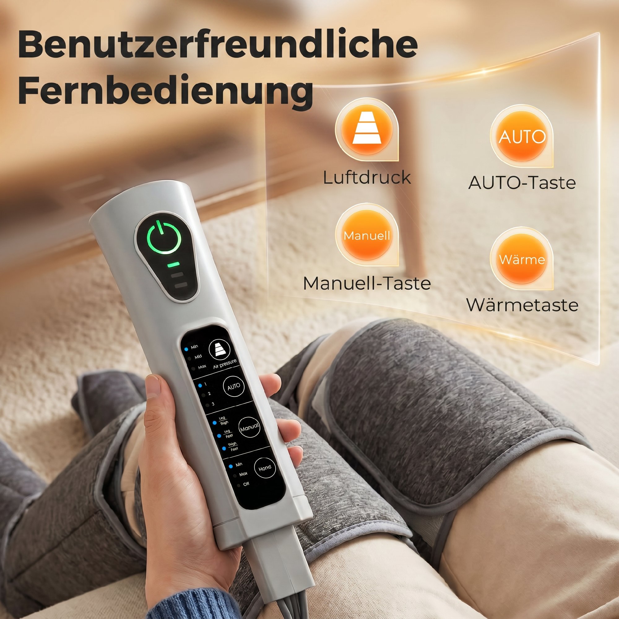 Beinmassager mit Wärme, Kompression, 3 Automodi & 3 Intensitäten, Fuß- und Wadenmassagegerät