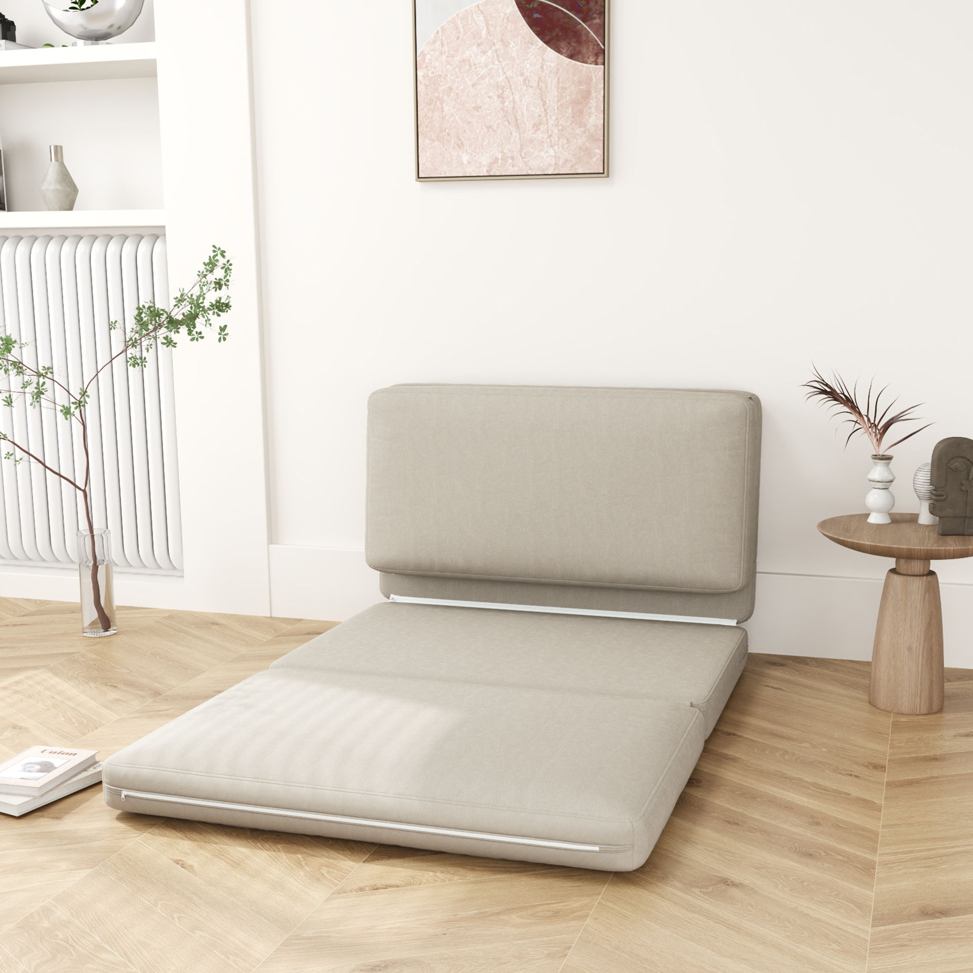 2-in-1 faltbarer Relaxsessel, Gästematratze, teilbar, 120 cm breit, Beige