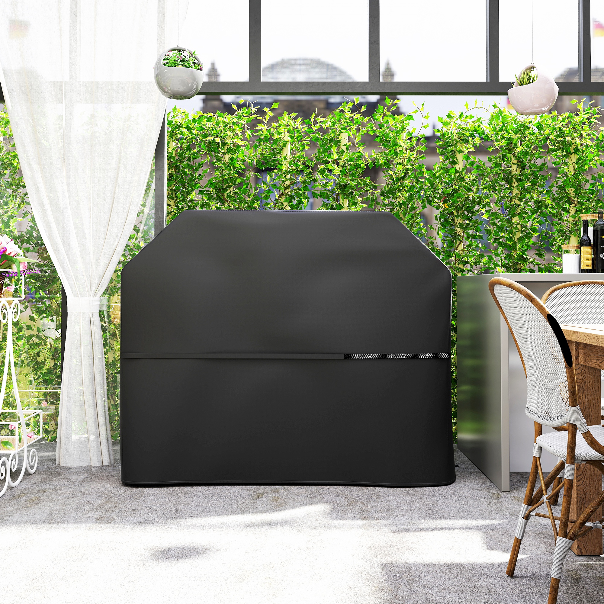 Grillabdeckung BBQ Abdeckung Abdeckhaube mit Klettverschlüssen Schwarz, 147 x 61 x 122cm